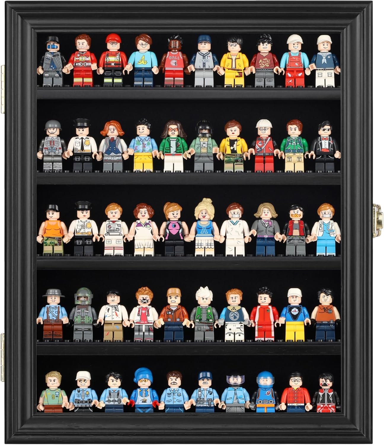 Block Toy Minifigures Dimensions Display Case Thimble Wall Cabinet Shelves Compatible with Challenge Coin Lockalbe UV Protection Door (Small - Black Frame)