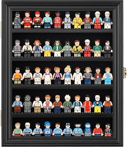 Vista 5 de Block Toy Minifigures Dimensiones vitrina Dedal de pared Gabinete Estantes compatibles con Lego Minifigures Lockalbe Protección UV Puerta Marco Negro