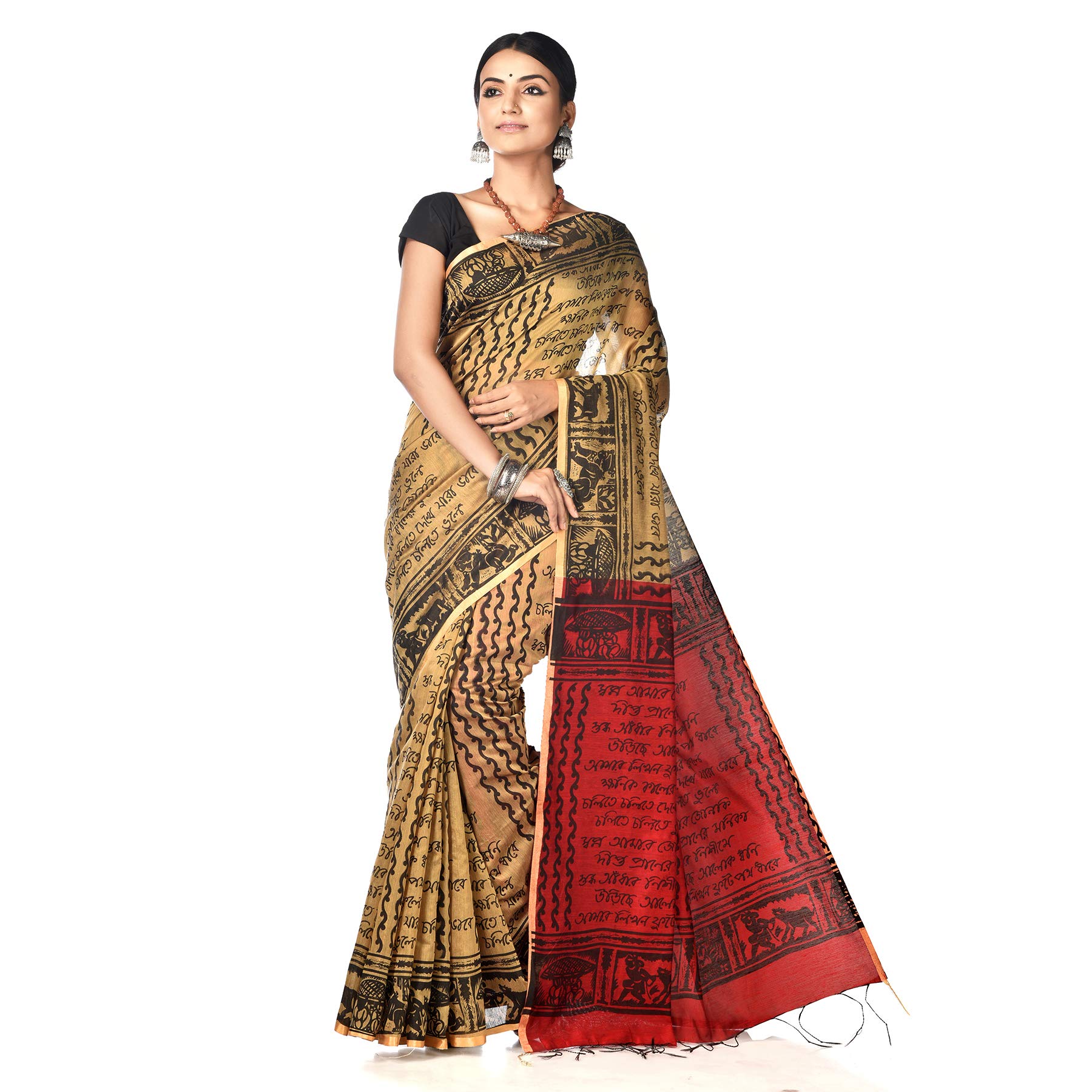 Printed Bollywood Handloom Cotton Silk Saree - Lightweight Traditional Ethnic Wear with Eco‑Friendly Artisan Weave, Perfect for Weddings, Parties & Festive Occasions-image-5