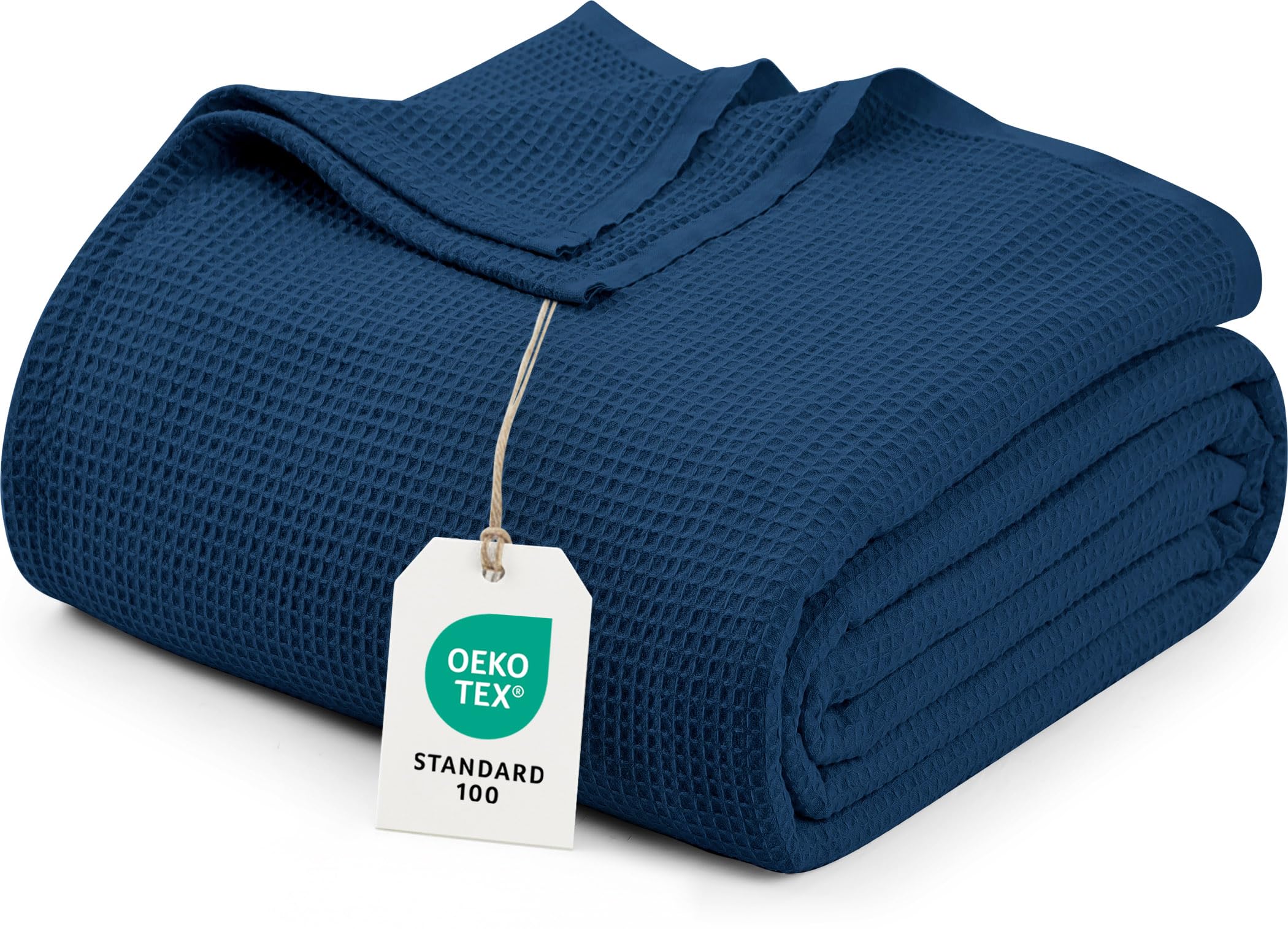 bedding navy waffle blanket king size soft lightweight breathable cotton blend bed blanket for all seasons luxury throws for bed couch and sofa