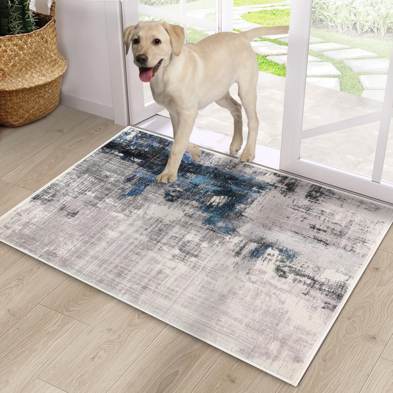 CRISTGEE Door Mat, Front Indoor Door Mat Faux Wool Non-Slip Entryway Rug Absorbent Abstract Throw Rug for Indoor Entrance Hallway Laundry Room, High