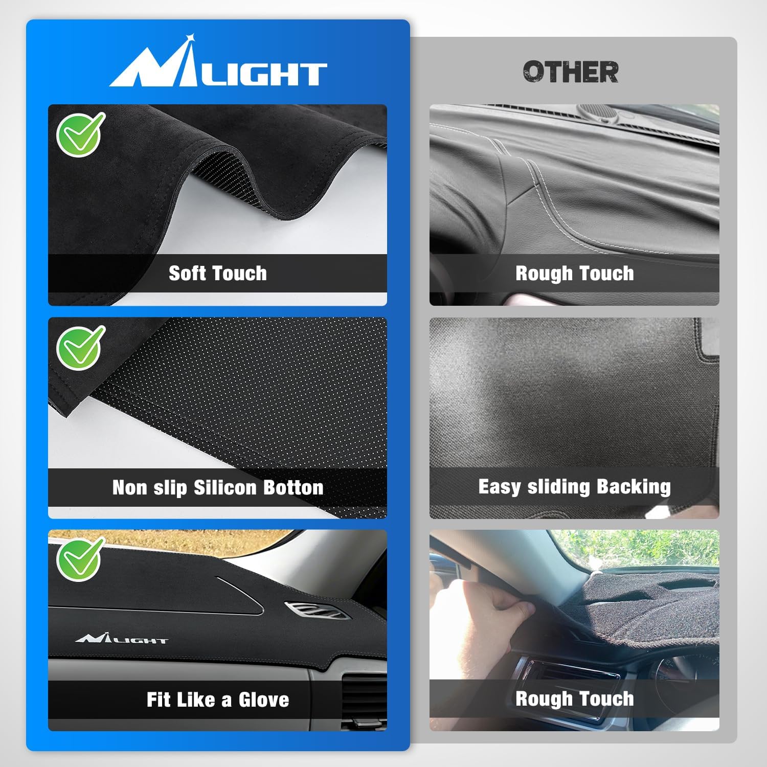 Nilight Dash Cover for 2007‑2013 Chevy Silverado / GMC Sierra 1500 2500 3500, Suede Dashboard Mat Sunshade Glare Dashboard Protector Truck Interior Accessories Black