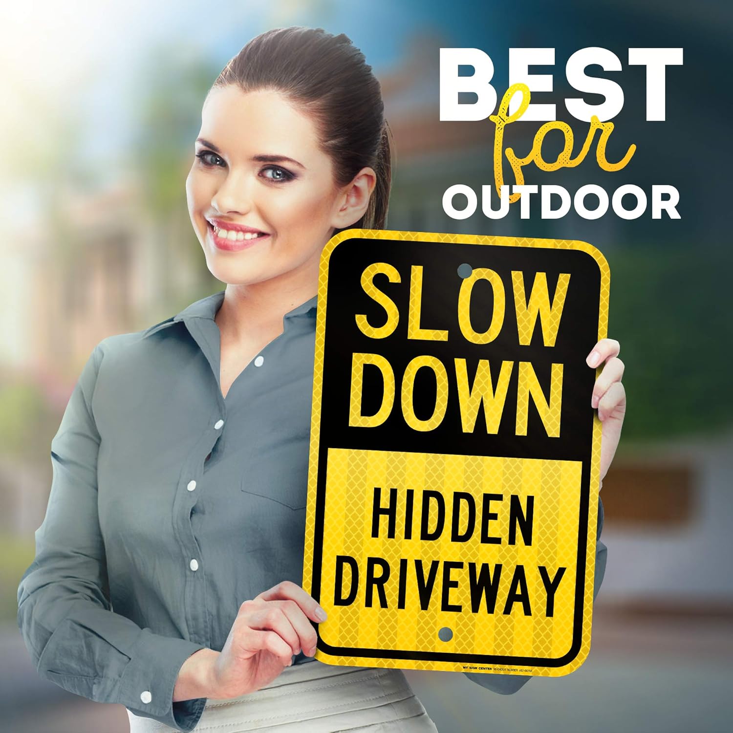 Slow Down Hidden Driveway Sign, 12" x 18", Reflective 0.63 Aluminum, Fade Resistance, Indoor/Outdoor Use, USA MADE By My Sign Center