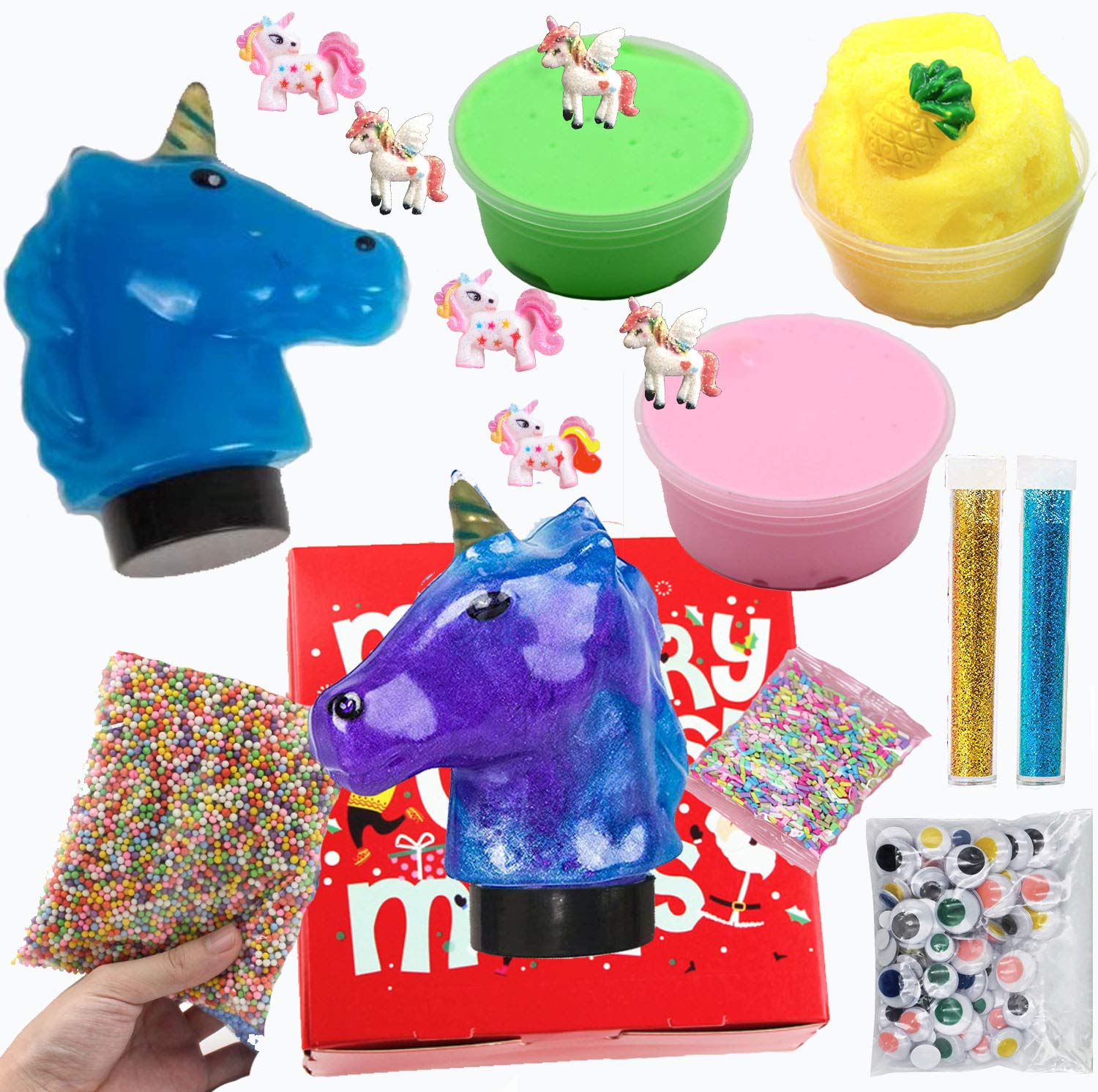 Unicorn Slime Kit Supplies for Girls -Flyffy Slime, Unicorn Slime, Cloud Slime, Slime Making Kit with Stuff for Unicorn, Glitter, Floam Beads and Googly Eyes