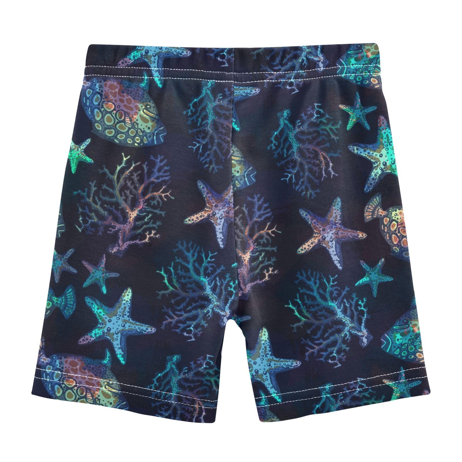 JHKKU Girls Exotic Fish Coral Starfish Shorts Cotton Cartwheel Bike Kids Biker Under Dress Dance Short Girl Clothes 8Y