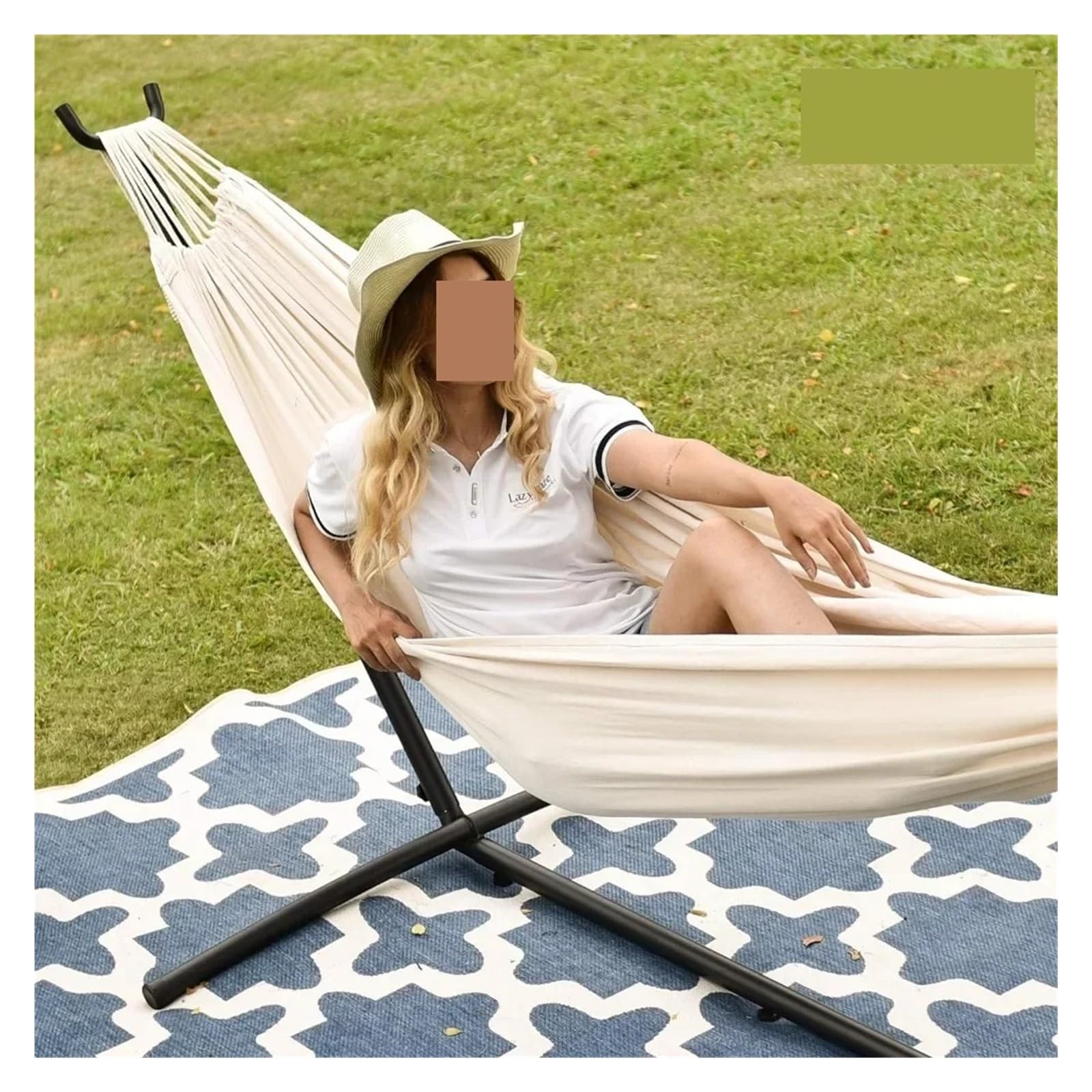 Hamaca, 2 Piezas Hamaca De Tela para Dos Personas con Soporte Acero para Acampar/Patio Trasero