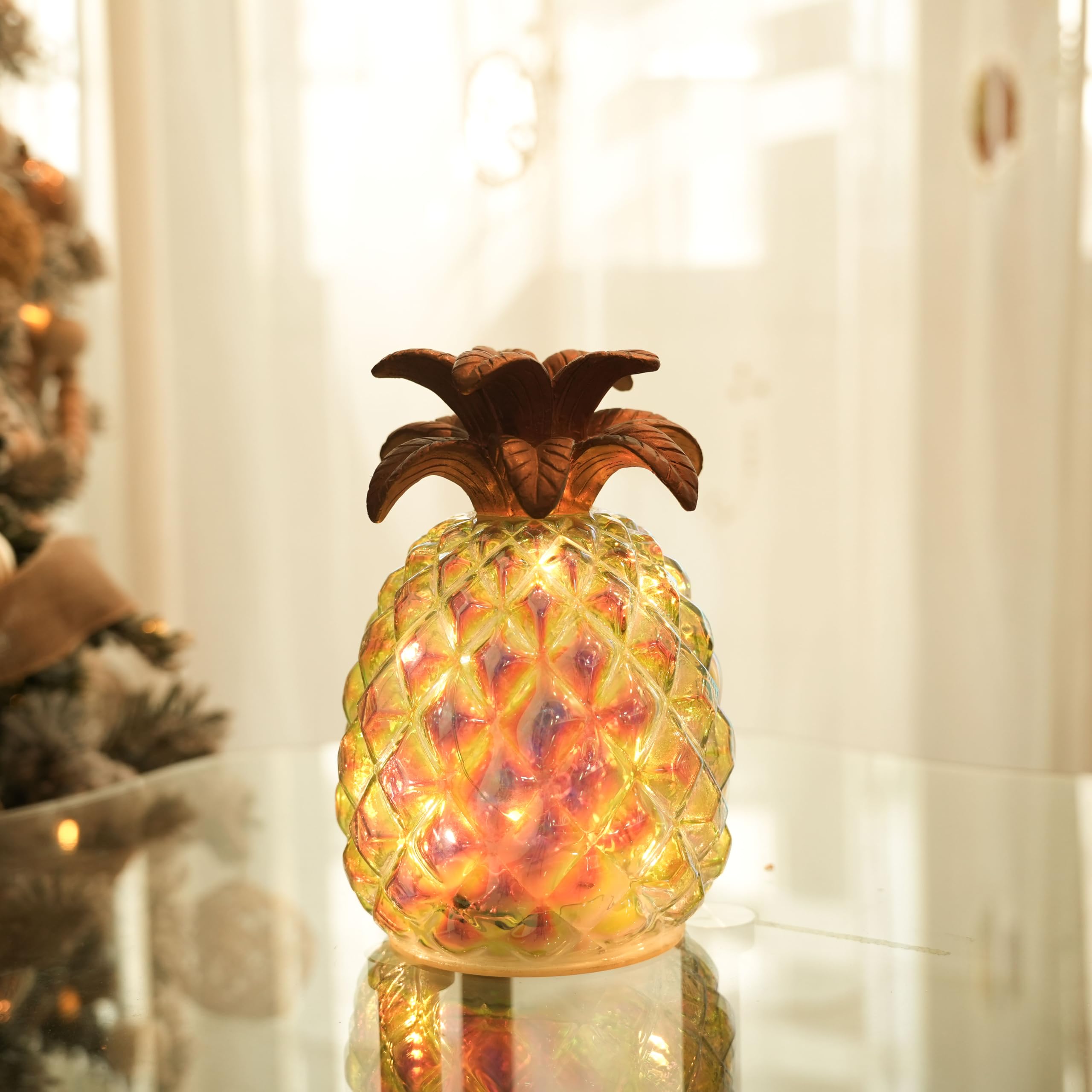 Gilbert portable lamp N.Y.　パイナップル hvfun Iridescent Glass Pineapple Light – Battery-Powered LED Lamp