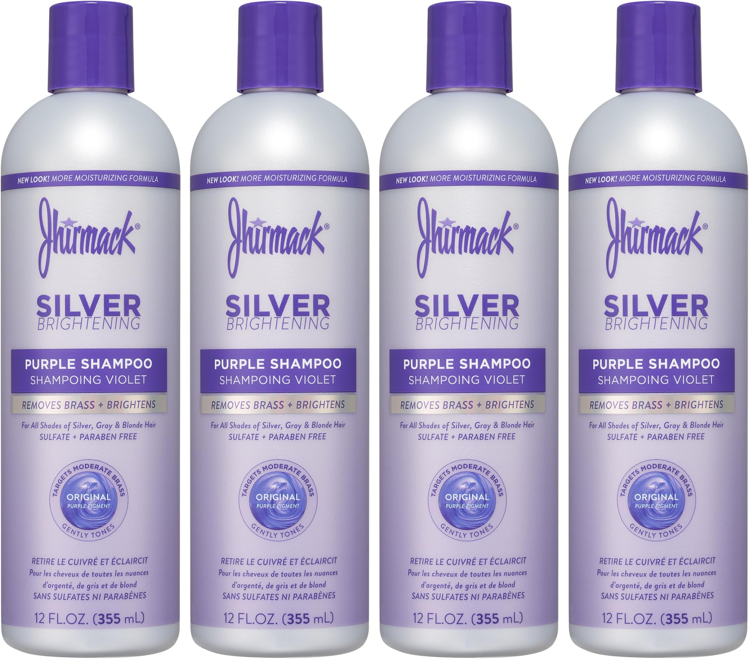 Jhirmack Silver Brightening Purple Shampoo Set of 4 for all types of silver, grey, and blonde hair
