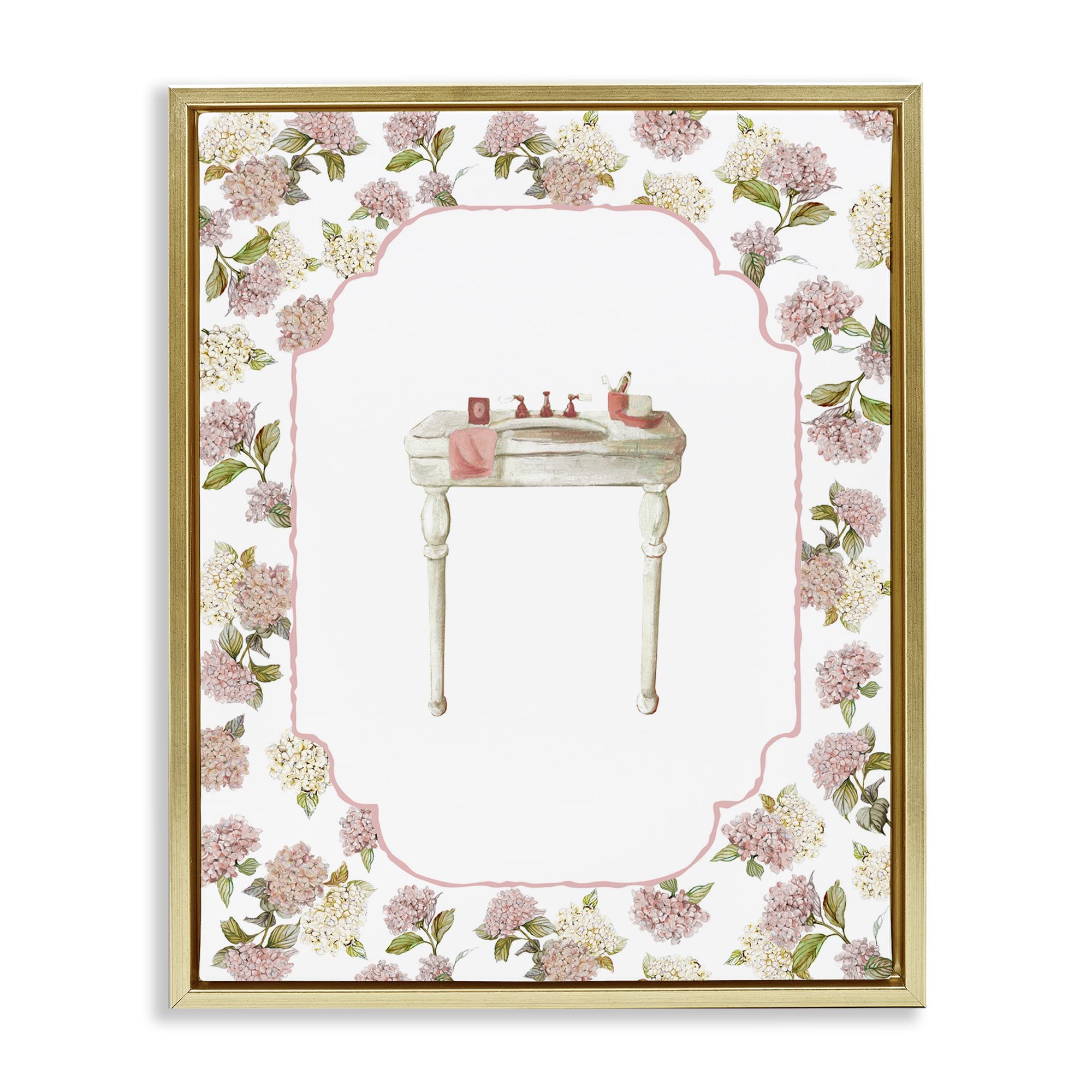 Stupell Industries Elegant Hydrangeas Vanity Mirror 'Elegant Hydrangeas Vanity', Floating Frame Canvas Art, Gold, 25 X 31 Inches, Easy To Hang And Sturdy, Made In Usa, By Carol Robinson