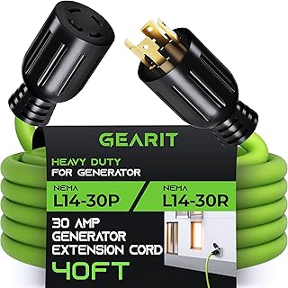 GearIT 30-Amp Generator Extension Cord (40 Feet) 4-Prong 120/250-Volt 7500W, NEMA L14-30P/L L14-30R, 10 Gauge SJTW Locking Power Cord for Manual Transfer Switch, Portable Generators, Power Outage 40ft