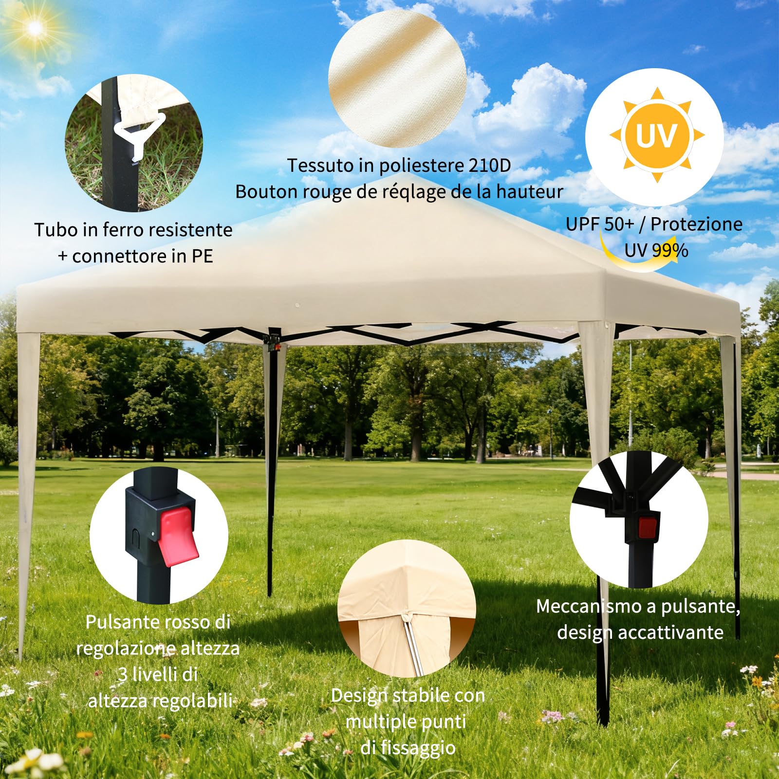ISE Pavillon 3x3 mit 4 Seitenwänden, Faltpavillon 3x3 Stabil inkl.Tragtasche, Pavillion Stabil Winterfest UV-Schutz 50+,Partyzelt höhenverstellbar, Gartenpavillon Pop up für Outdoor & Camping Grau