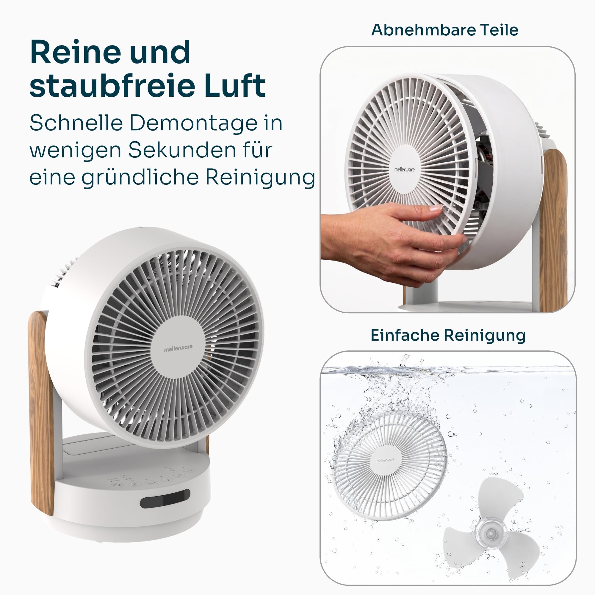 Mellerware Brizy Desk 360 Silence Tischventilator 360° Oszillation BLDC-Motor 20W 4 Geschwindigkeiten Fernbedienung