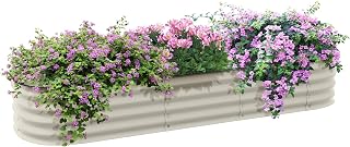 6.4' x 2' x 1' Galvanized Raised Garden Bed Kit, Outdoor Metal Elevated Planter Box with Safety Edging, Easy DIY Stock Tank for Growing Flowers, Herbs & Vegetables, Cream