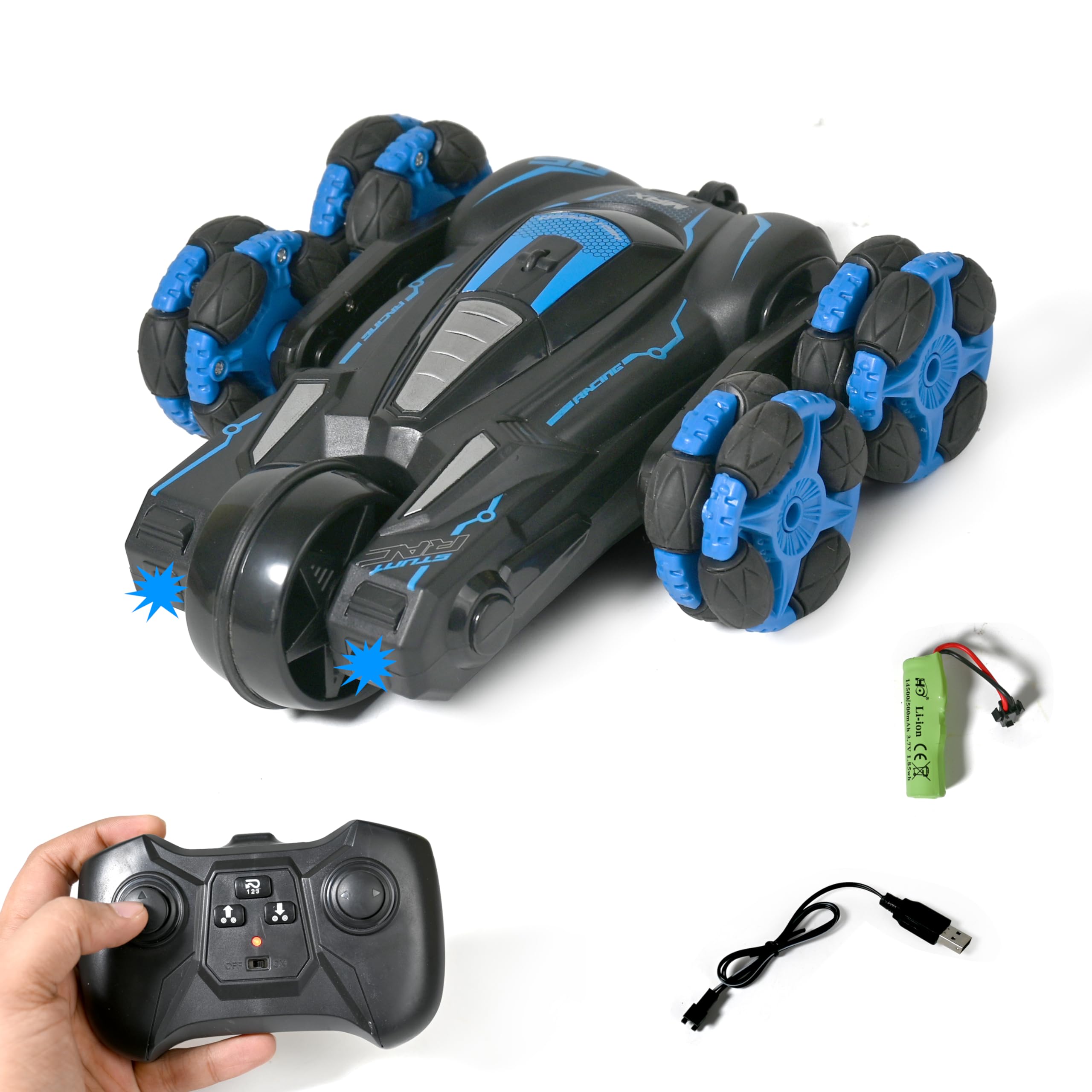 VikriDA 2.4G 5 Wheel Remote Control Swing Arm Off Road 360 Rolling Vehicle | Deformation Climbing Twisting Stunt Rc Car For Kid, Multicolor