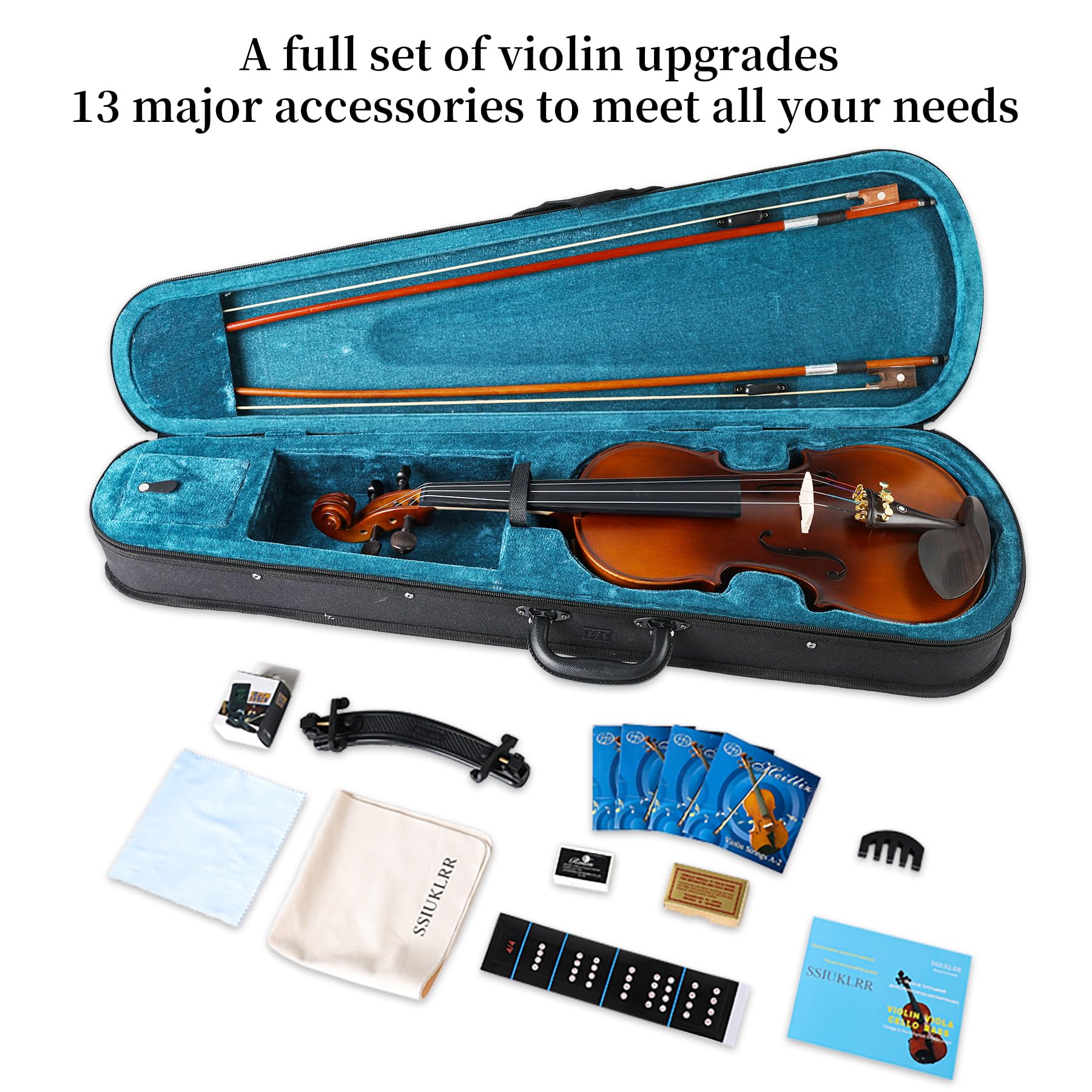 Violine 4/4 komplettes Set, Anfängergeige für Erwachsene, Kinder, Studenten, 4/4 Violine mit Fichte, Ahorn und Ebenholz, Violine in voller Größe mit 13 Teilen für Anfänger ab 11 Jahren, professionelle