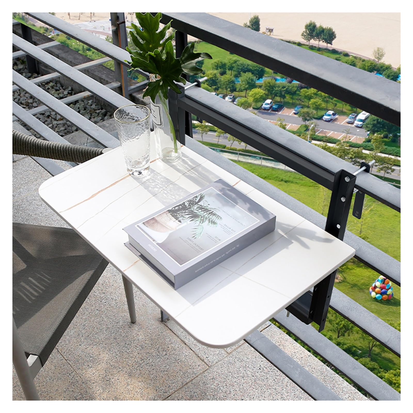 ZHANGGL Adjustable Folding Railing for Balcony & Deck - 4-Level Height, Black Outdoor/Indoor Serving Bar, Perfect for Patios & Balconies (L100*W35cm)