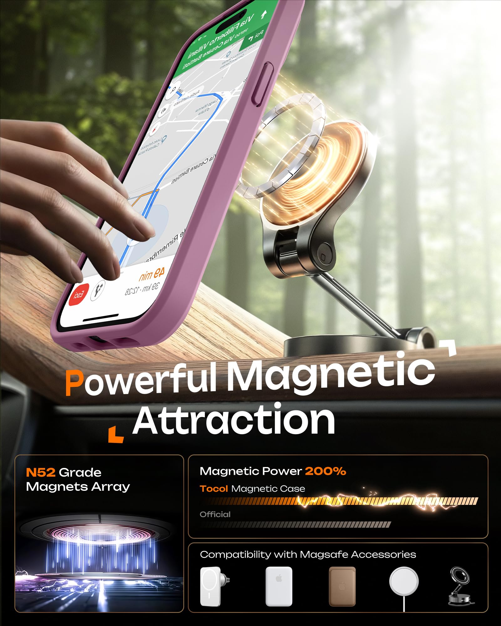 TOCOL Cover Magnetica per iPhone 13 Pro Max 6,7 Pollic, Compatibile con MagSafe, Protezione Fotocamera Integrata, Custodia Antiurto Traslucida Opaca, Lilla Viola