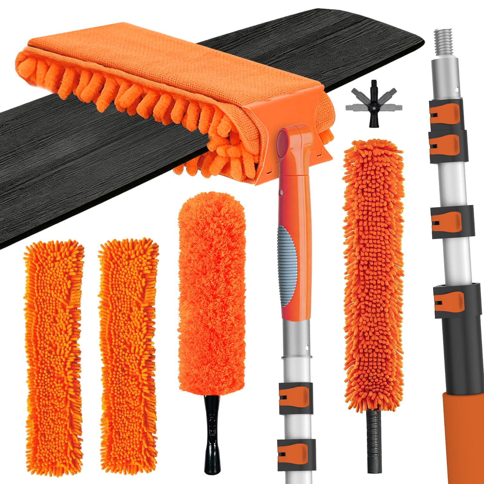 LAANPOLE 26FT Reach Ceiling Fan Cleaner Duster, Fan Blade Cleaner Kit with 5-20FT Extension Pole, Microfiber Duster & Replaceable Cleaning Cloth for Blades, Ceiling, Furniture