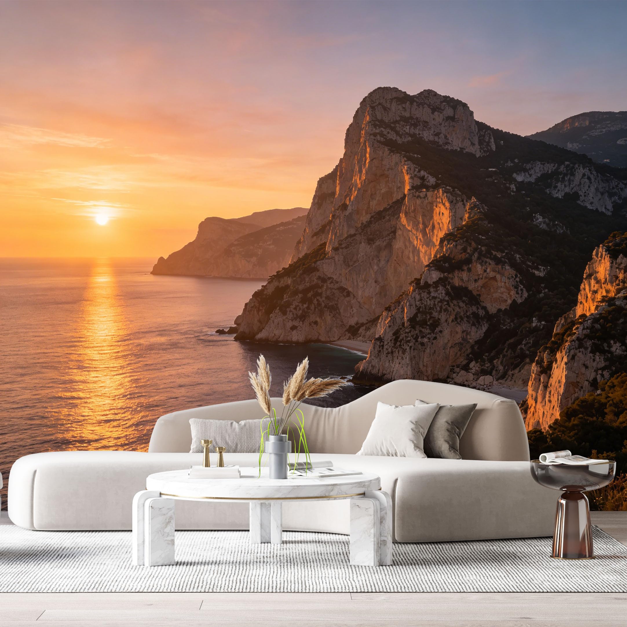 Custom Size Wall Murals Coastal Landscape Sunset Ocean Cliff Marine SelfAdhesive Wall Fabric Removable Large Wallpaper for Photo Living Room Interior Decor 168