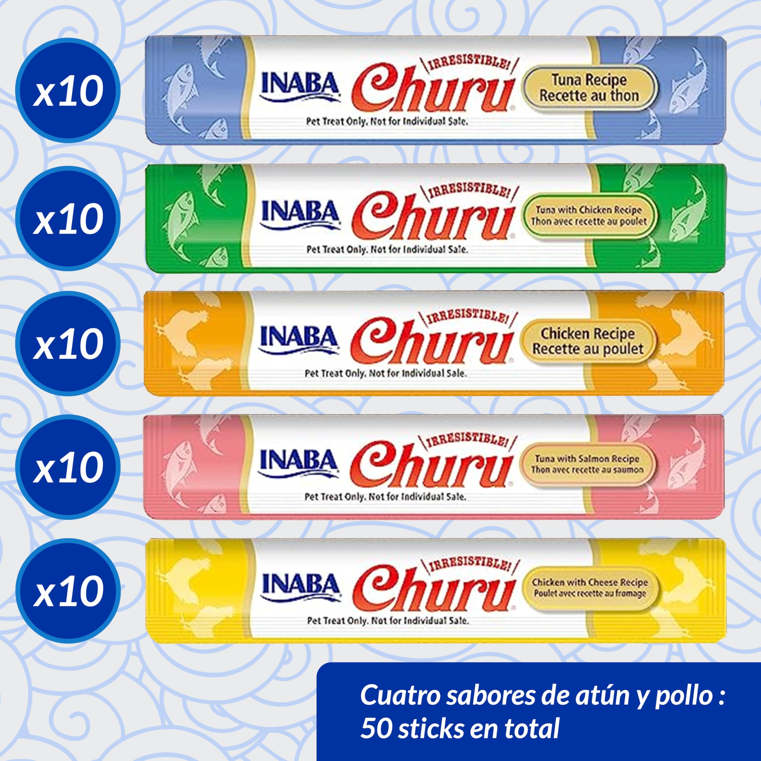 INABA Churu Gatos - Receta de Atún con Pollo - Snacks Saludables - Deliciosos Premios con Textura Suave y Cremosa - Natural, Sin Cereales, Sin Conservantes, Sin Colorantes - 700g (50x14g)