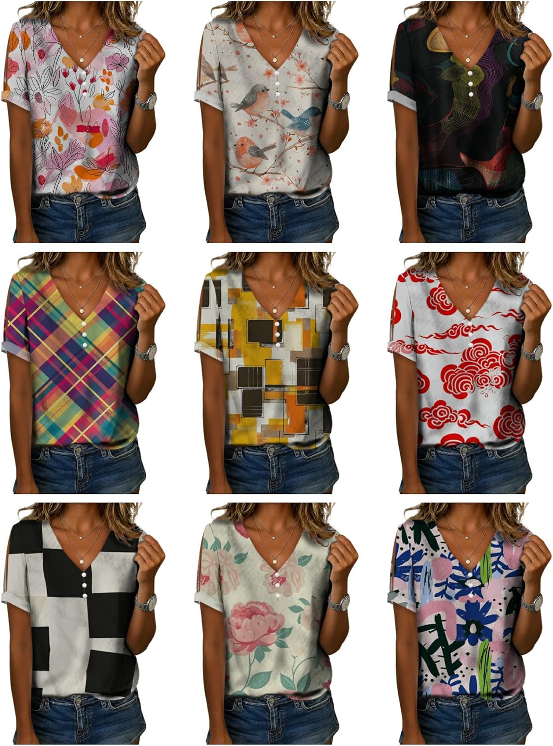 Button Down Shirts for Women Summer Soft Spring Elegant Regular Boho Trendy V Neck Business Oversized Top - Image 3