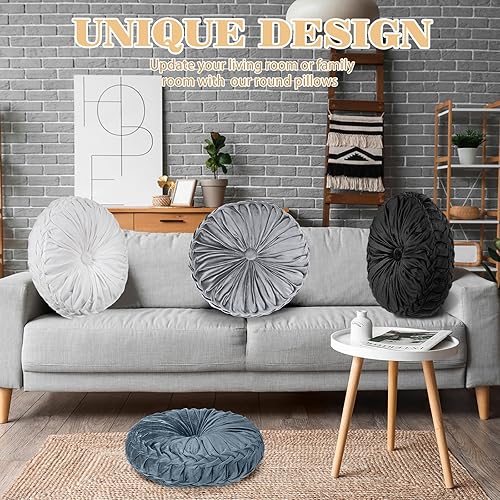 Miniatura 4 de Yerliker 6 cojines de suelo redondos de terciopelo de 15 pulgadas, cojines flexibles de colores, almohadas alternativas para sofá, silla, sala de