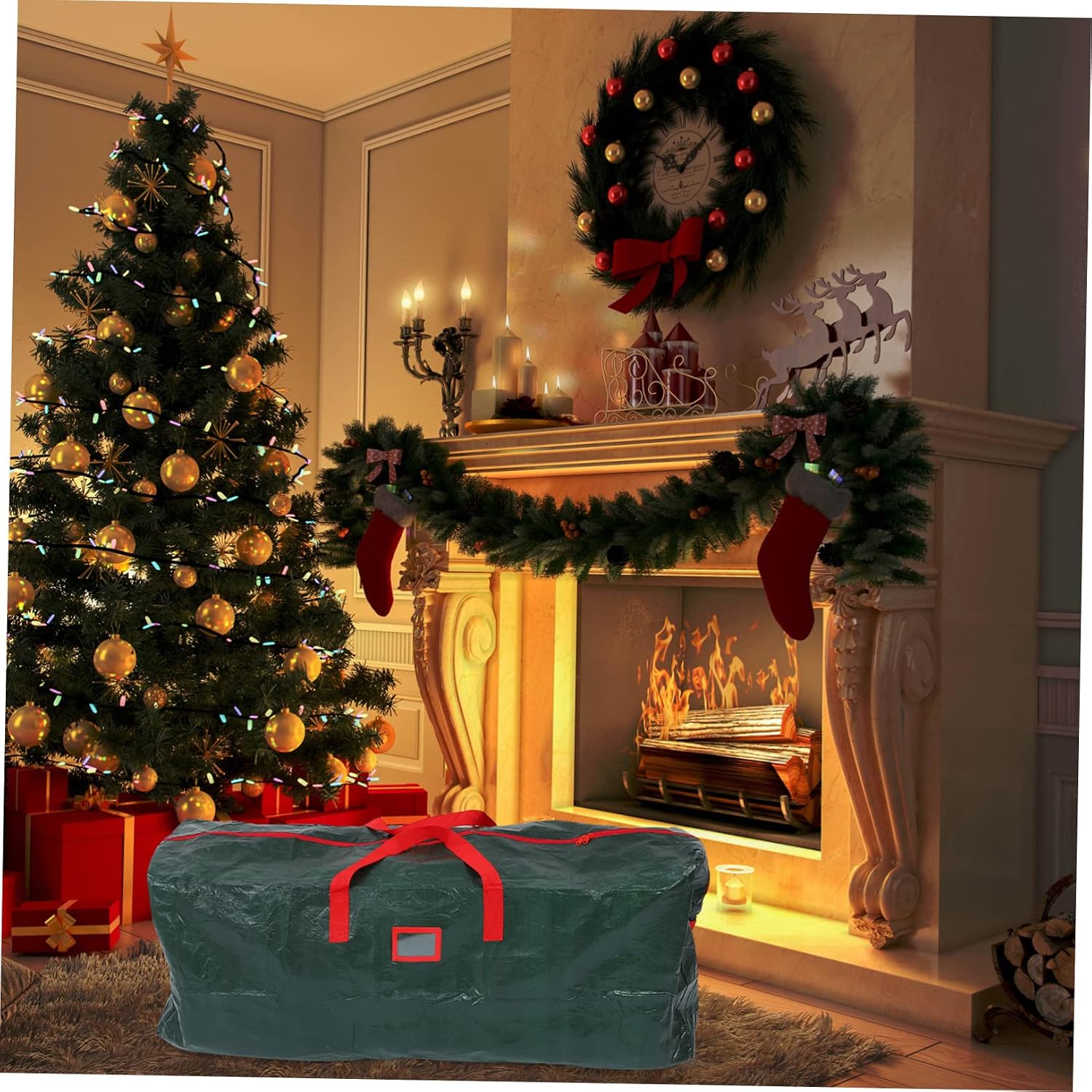 OUNONA Christmas Tree Storage Bag Large Capacity Household Xmas Organizer Dust and Foldable Green Party Gift Bag