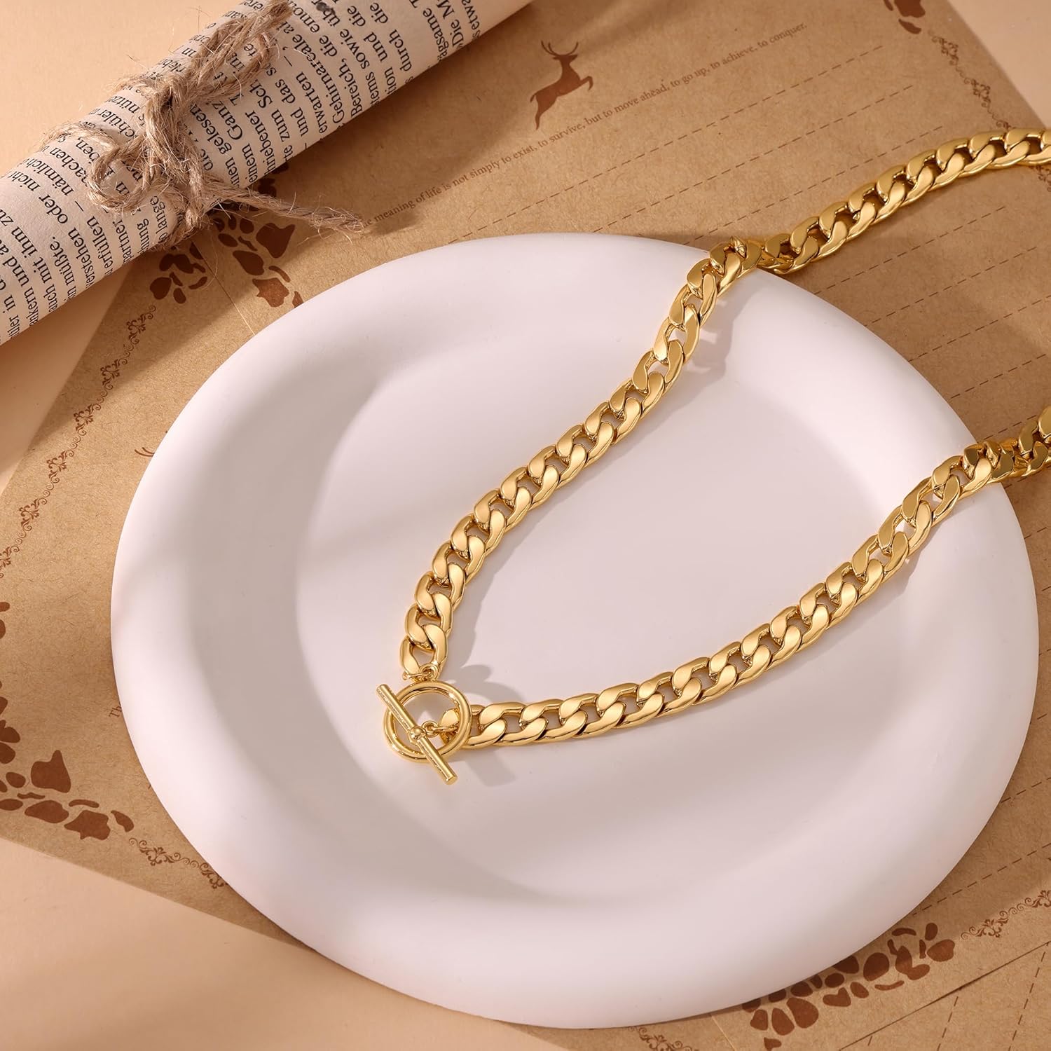 CHESKY 14K Gold Plated Chunky Necklace for Women, Trendy Paperclip Chain Necklace Thick Cross Heart Pendant Necklace Layered Herringbone Cuban Link Chain Toggle Necklaces Non Tarnish Jewelry - Image 7