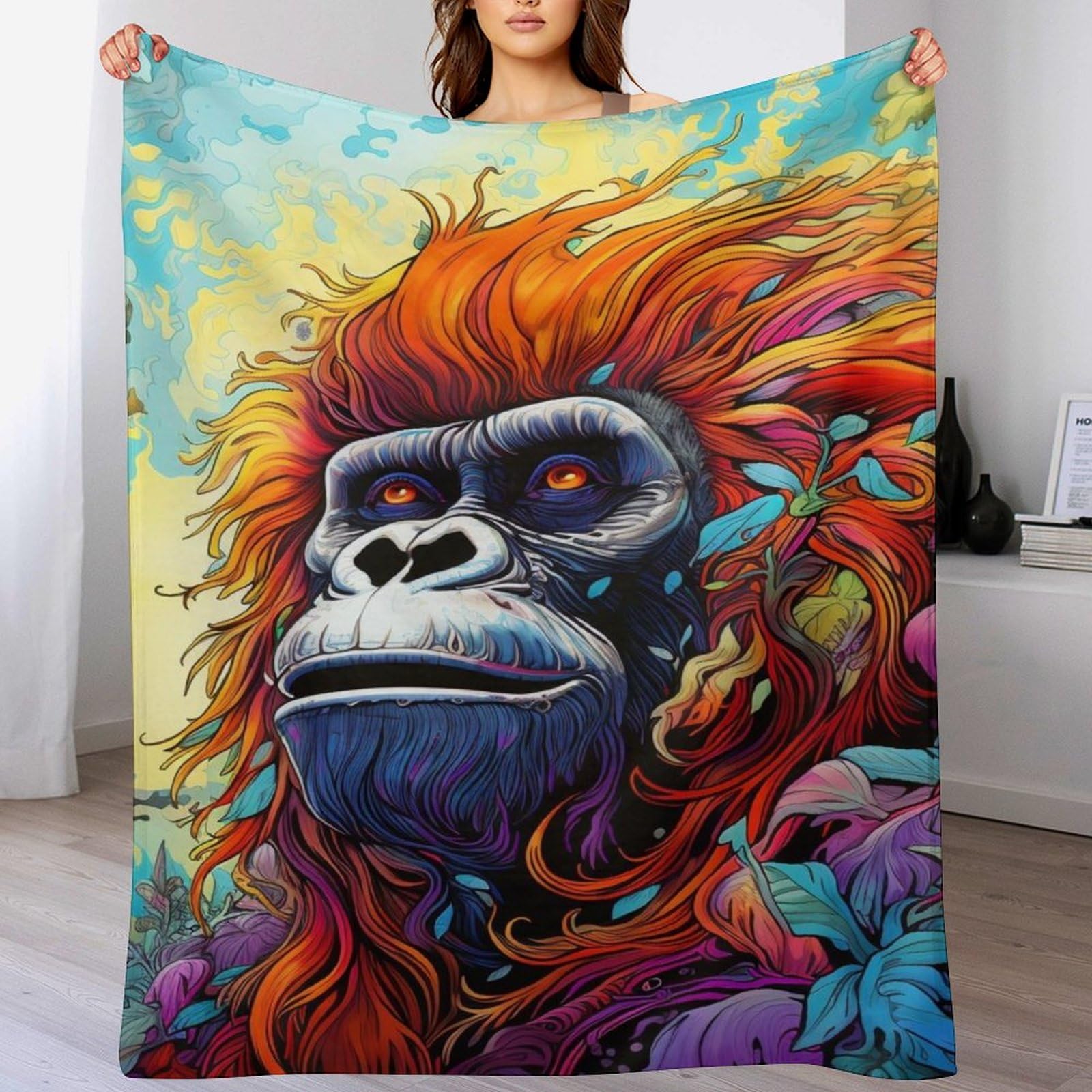 Couverture singe en flannel douce et moelleuse pour canapé-lit 180x200cm