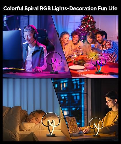 Miniatura 6 de PutWish Lámparas de mesa RGB de 12 colores, lámpara de noche táctil y control remoto, 16 modos, lámpara de mesa espiral regulable, lámpara que