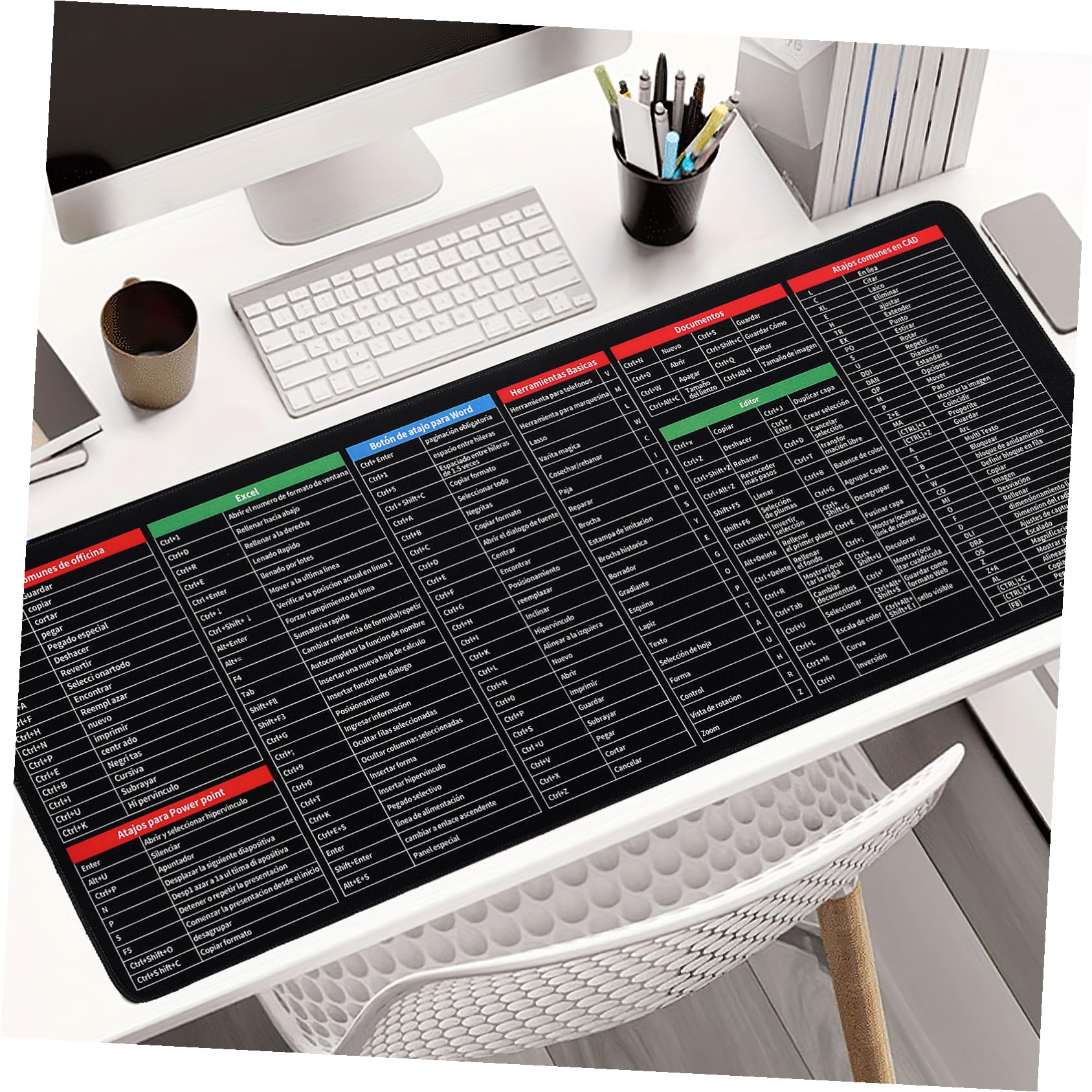 Yardwe Tappetino Grande per Mouse Scorciatoie Excel in Spagnolo 300X800X3Mm Tastiera Antiscivolo per Ufficio e Arredamento da Scrivania Uso Semplice e Rapido