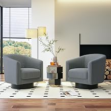 Swivel Accent Chairs Set of 2, 360 Bucket Chair, Modern Upholstered Barrel Armchair, Comfy Corduroy Single Sofa for Living Room Bedroom, Grey