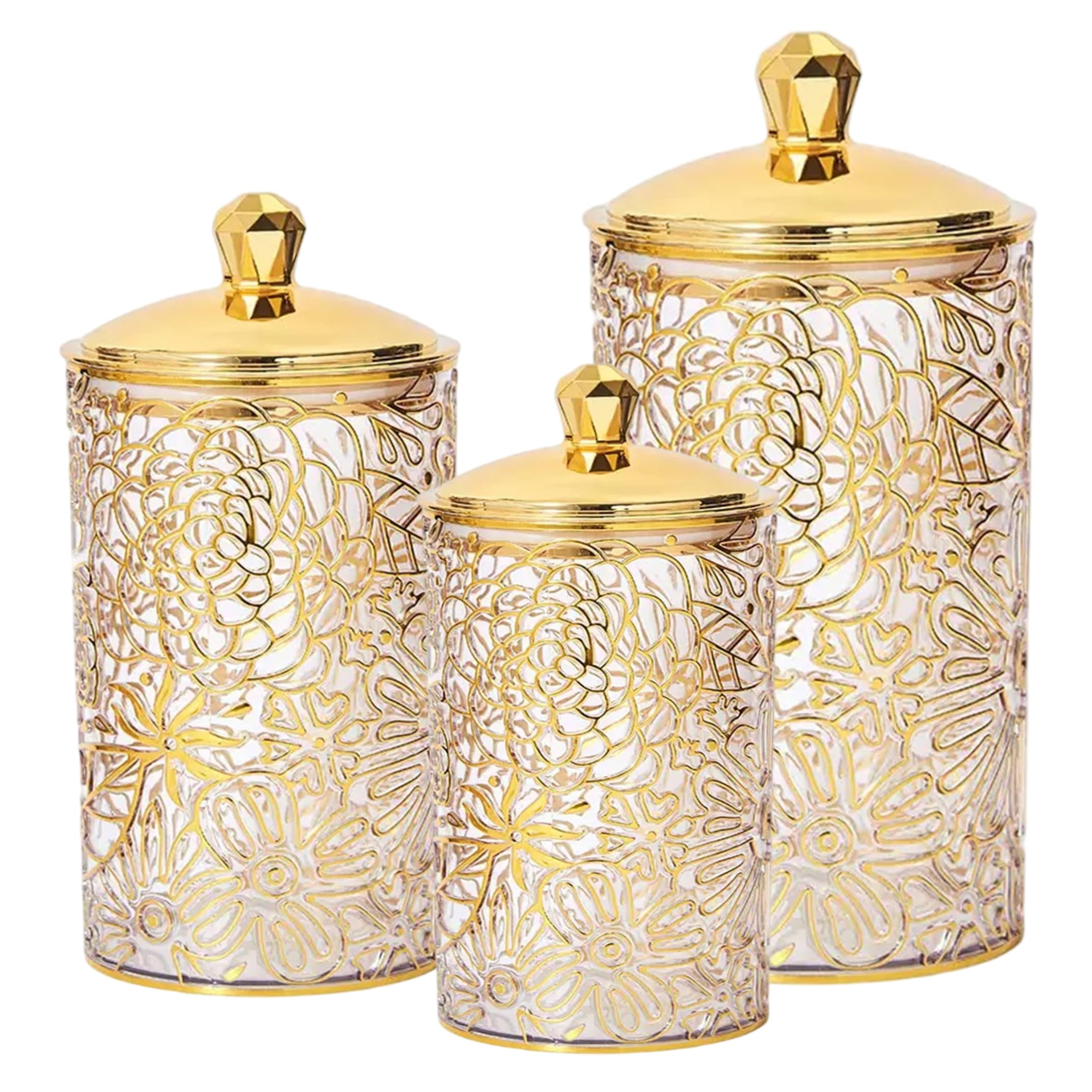Frascos herméticos de cocina con diseño de flores doradas para conservar café y té premium