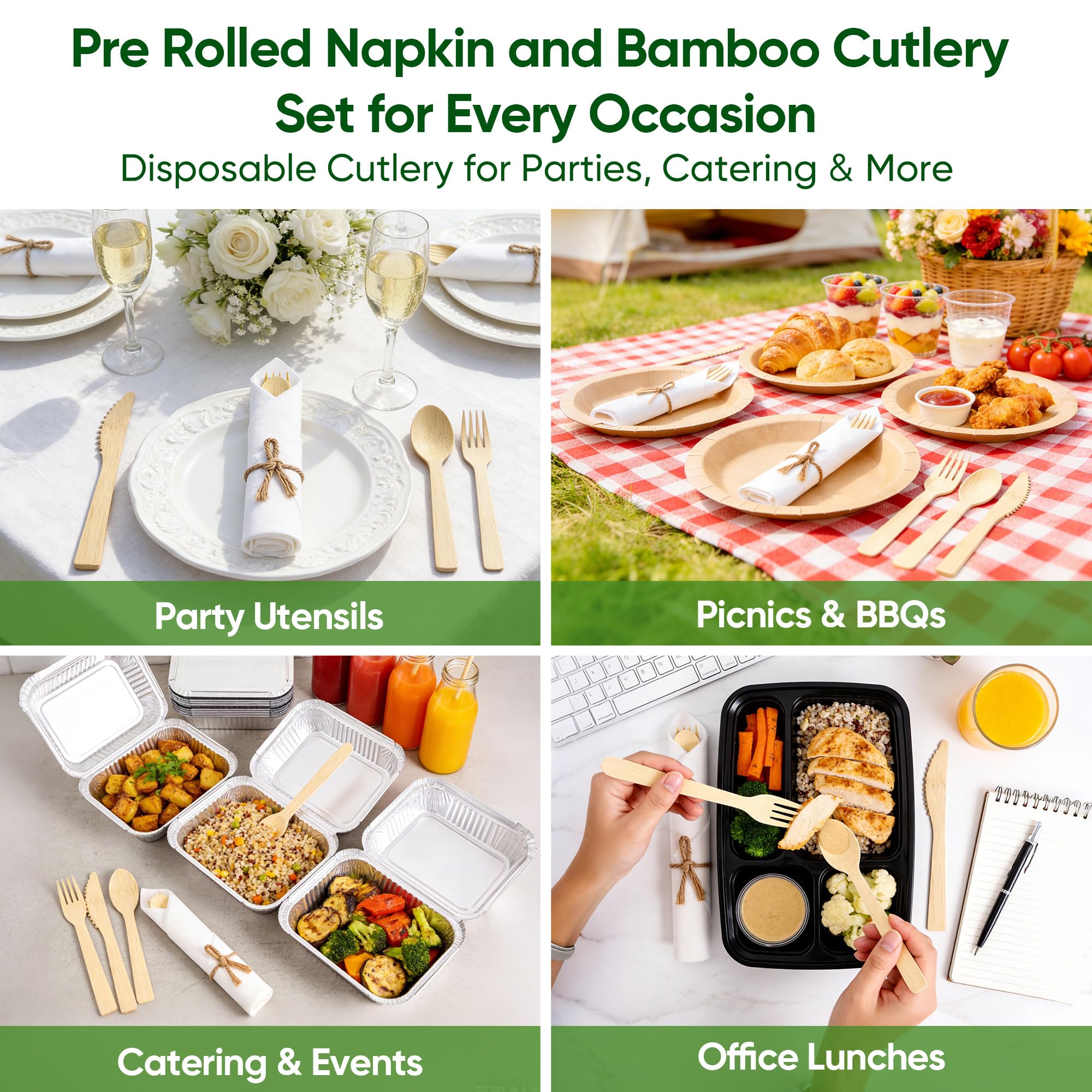 Bamboo Cutlery Set - Eco-Friendly & Disposable -4