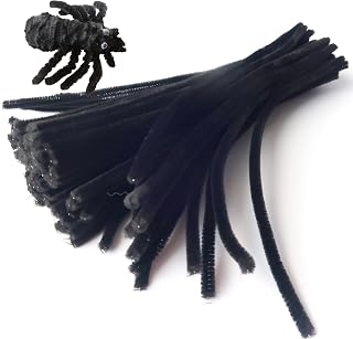 Lumintutu 100 Pieces 7mm x 12 Inch Pipe Cleaners, Thick Fuzzy Black Chenille Stems for Craft Supplies Kids DIY Art Decorations