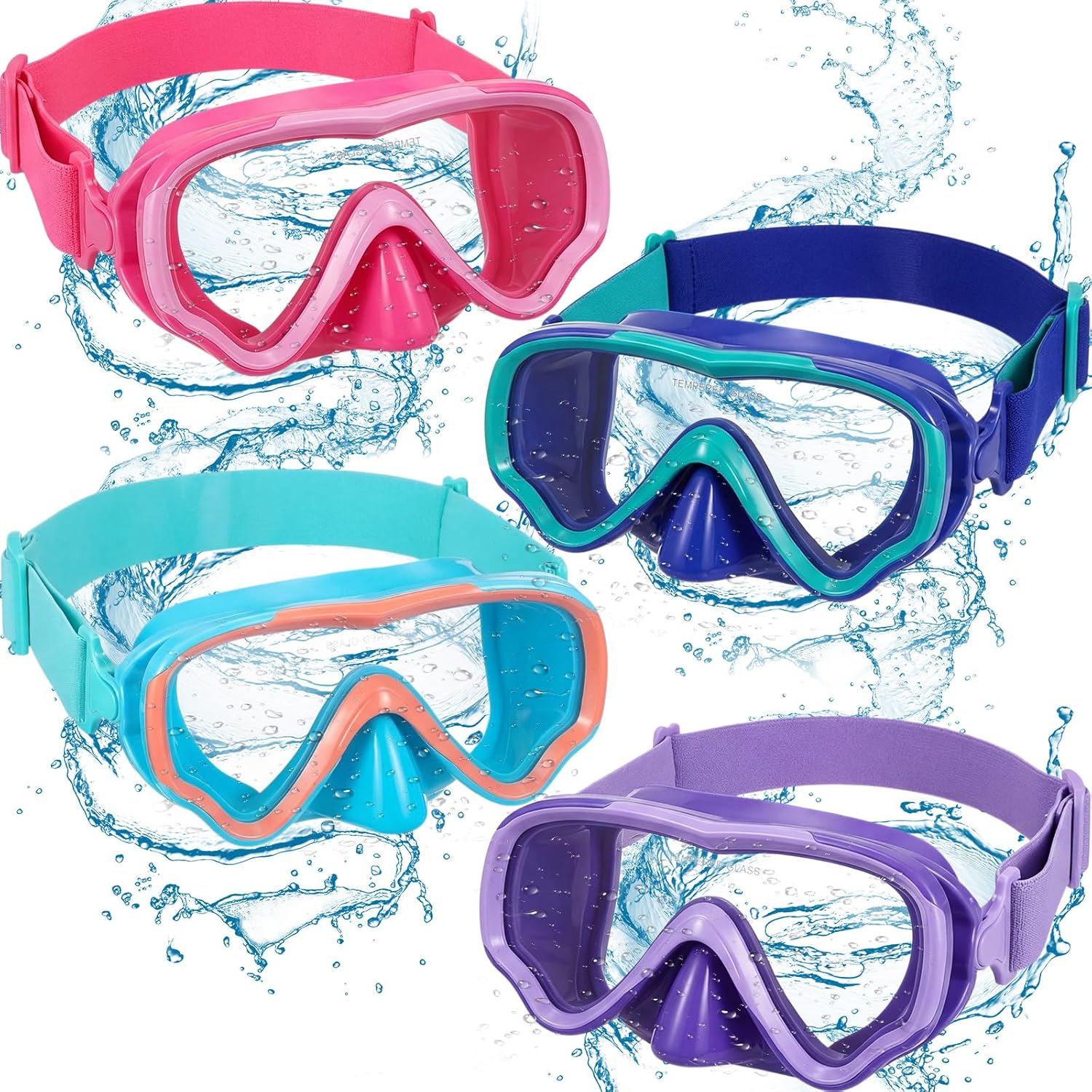 Flutesan 4 Pcs Kids Youth Swim Goggles with Nose Cover Silicone Goggles View Clear Waterproof for Snorkeling Diving Swimming