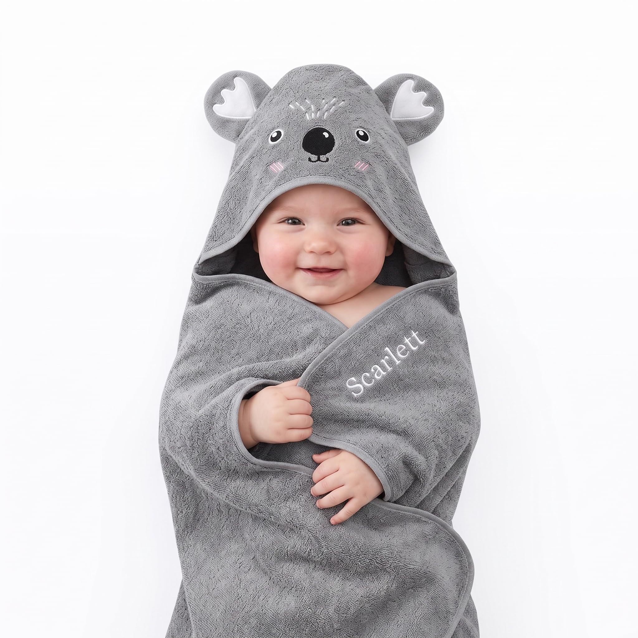 Wamantic Personalised Baby Hooded Towel with Name Ultra Soft Baby Bath Towel for Boys and Girls Newborn Baby christening Birthdays