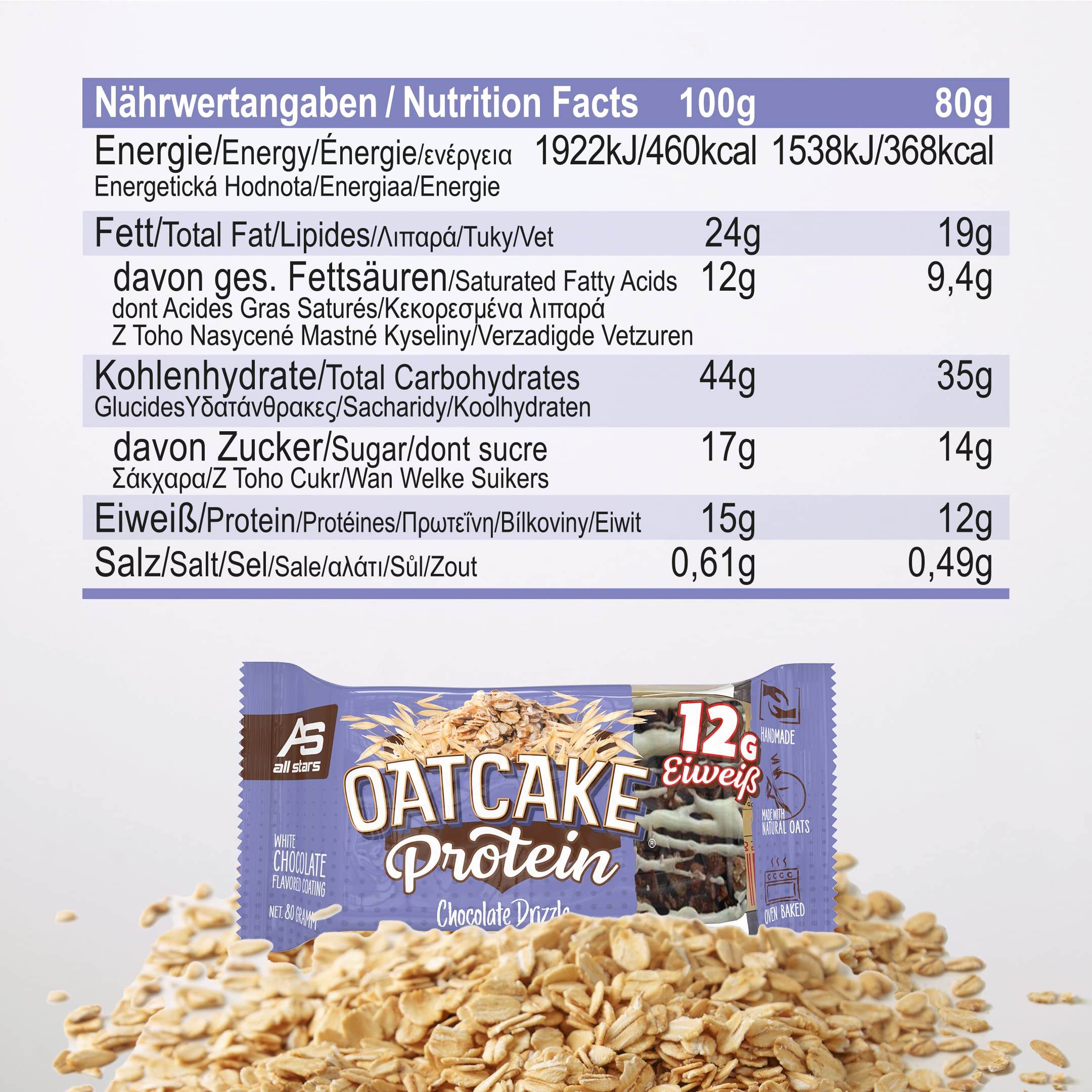 All Stars Oatcake Protein Bar Chocolate Drizzle I 12 Eiweiß-Riegel je 80g I Hafer-Riegel inkl. 12g Whey-Protein I Energy-Riegel mit hochwertigen Kohlenhydraten I süßer Müsli-Riegel super sättigend