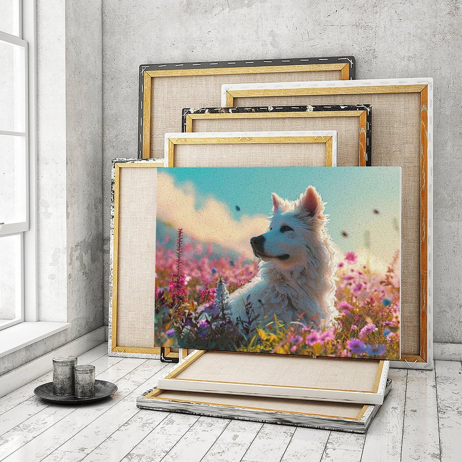 Amazon | 花畑の犬 数字キットによる絵画 数字油絵 動物イラストアート