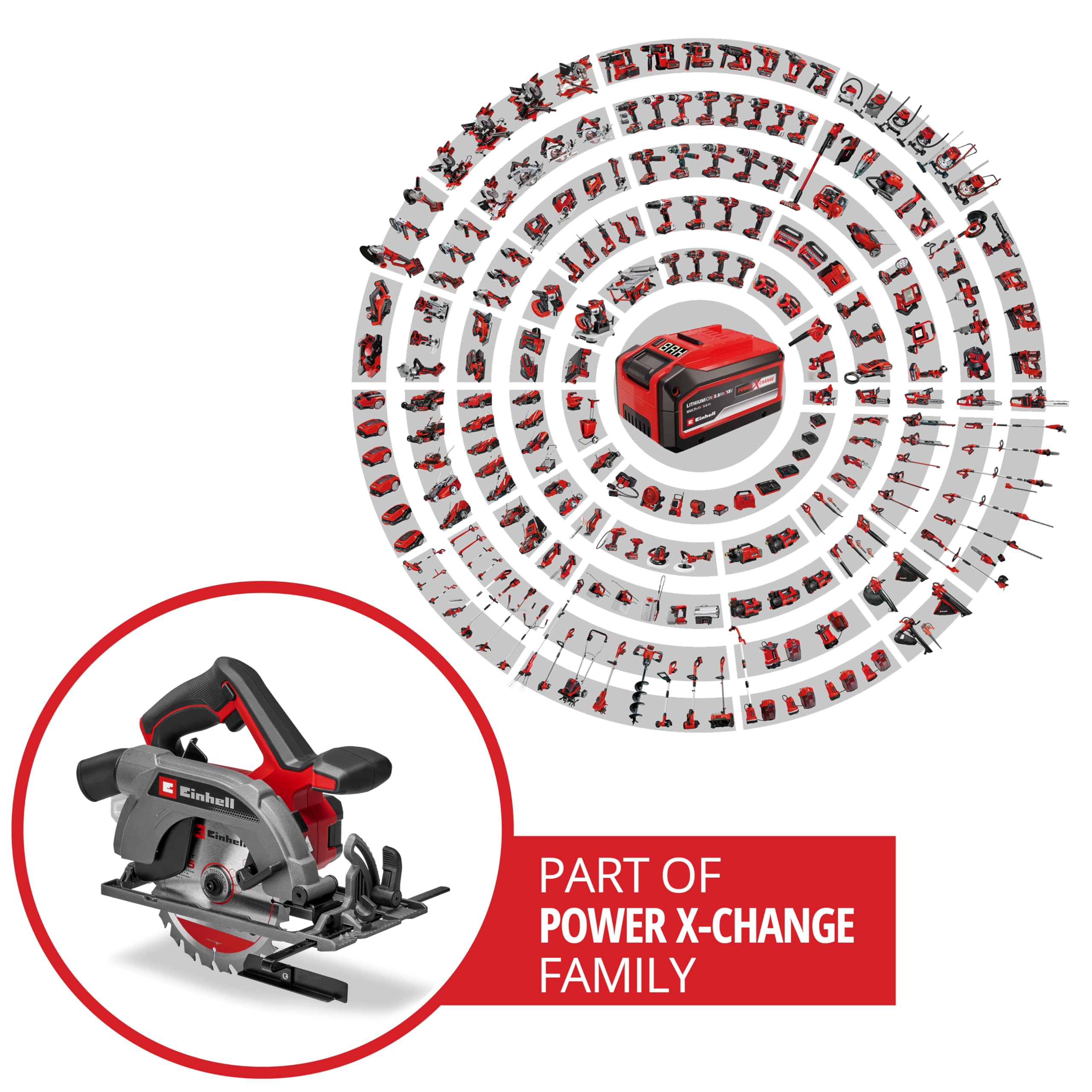 Einhell Sierra circular de mano con batería TE-CS 18/165-2 Li - Solo Power X-Change (18V, hoja de sierra Ø 165 mm, profundidad de corte 57 mm, ajuste sin herramientas, sin batería)