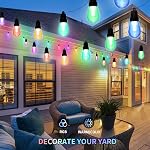 CAWWS Outdoor String Lights 50FT, Color Changing Patio Lights, Waterproof | 20 Shatterproof LED Bulbs, Multicolor & Warm White, Dimmable, IP67 Waterproof, APP & Remote, Custom Colors, 24V Low Voltage