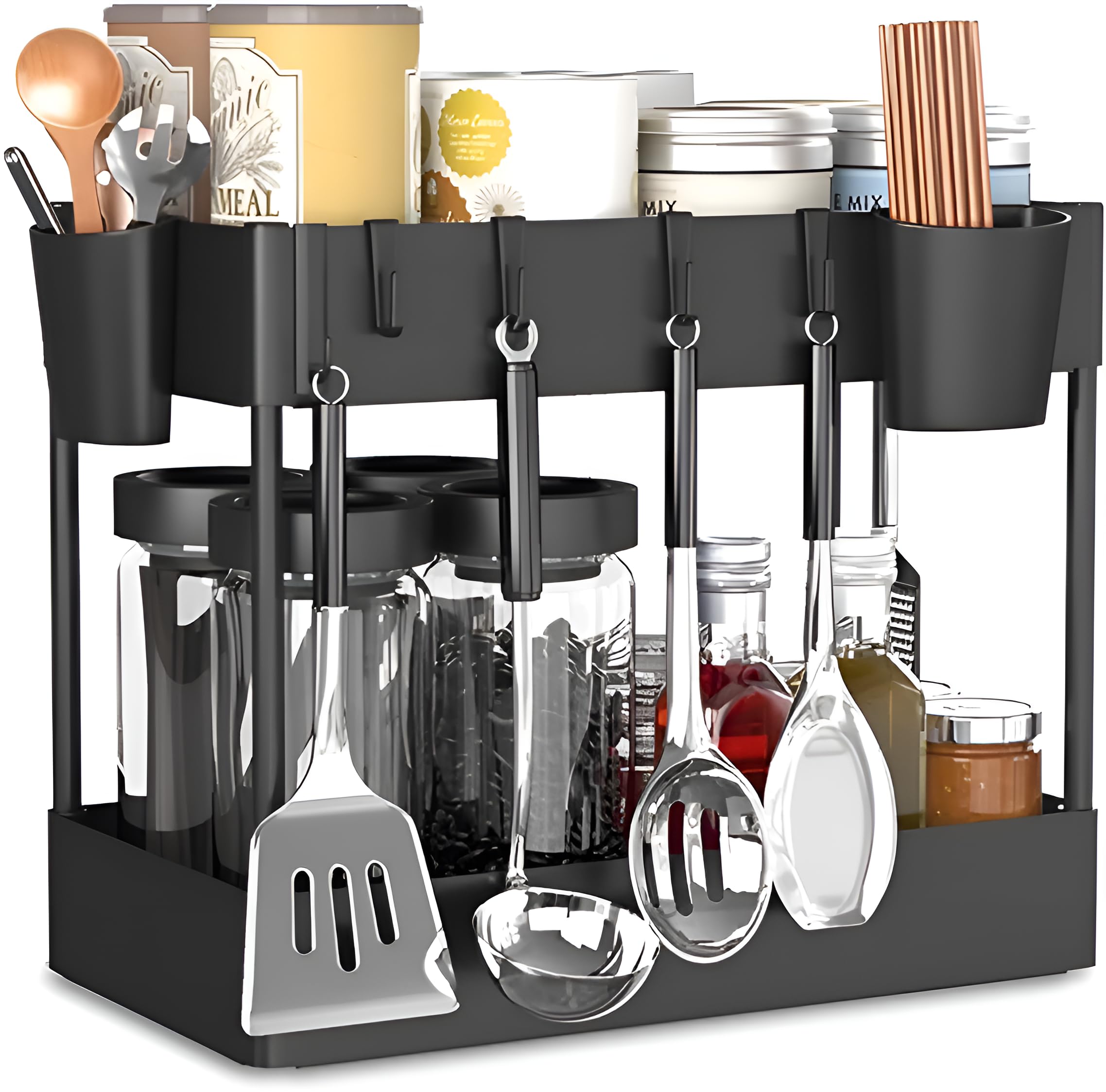 2-Tier Under Sink Organizer | Space-Saving Storage Solution for Bathroom, Kitchen, Utility Cabinets - Perfect for Keeping Cleaning Supplies, Toiletries, and Other Essentials Neatly Organized