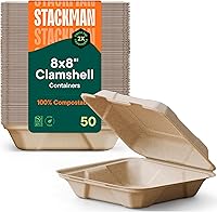 Vista 1 de Recipientes de alimentos 100% compostables para llevar [8 x 8 pulgadas paquete de 50 unidades] Contenedores de calidad resistente, bagazo desechable