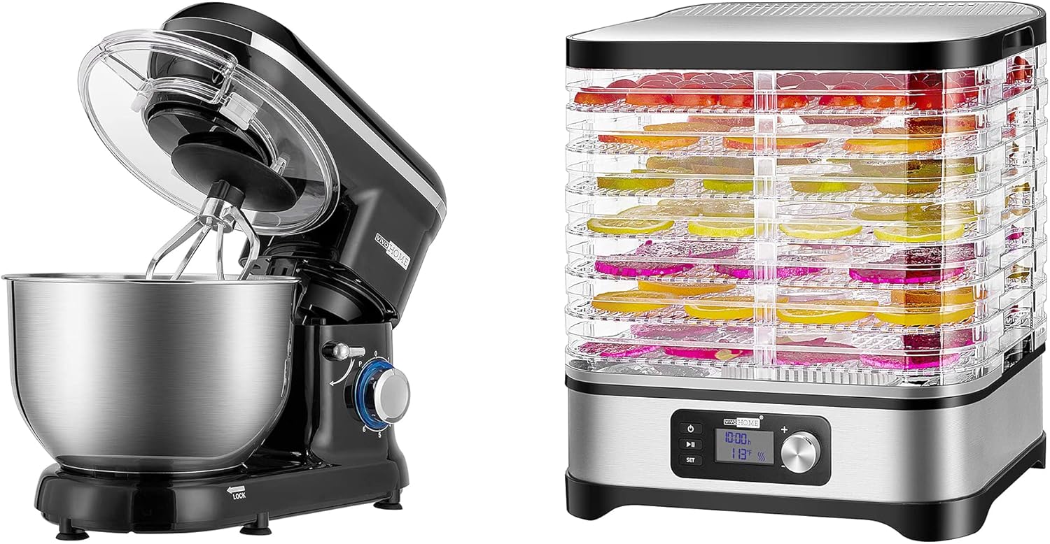VIVOHOME 660W 10 Speed 6 Quart Tilt-Head Kitchen Electric Food Mixer, Blackwith Electric 400W 8 Trays Food Dehydrator Machine