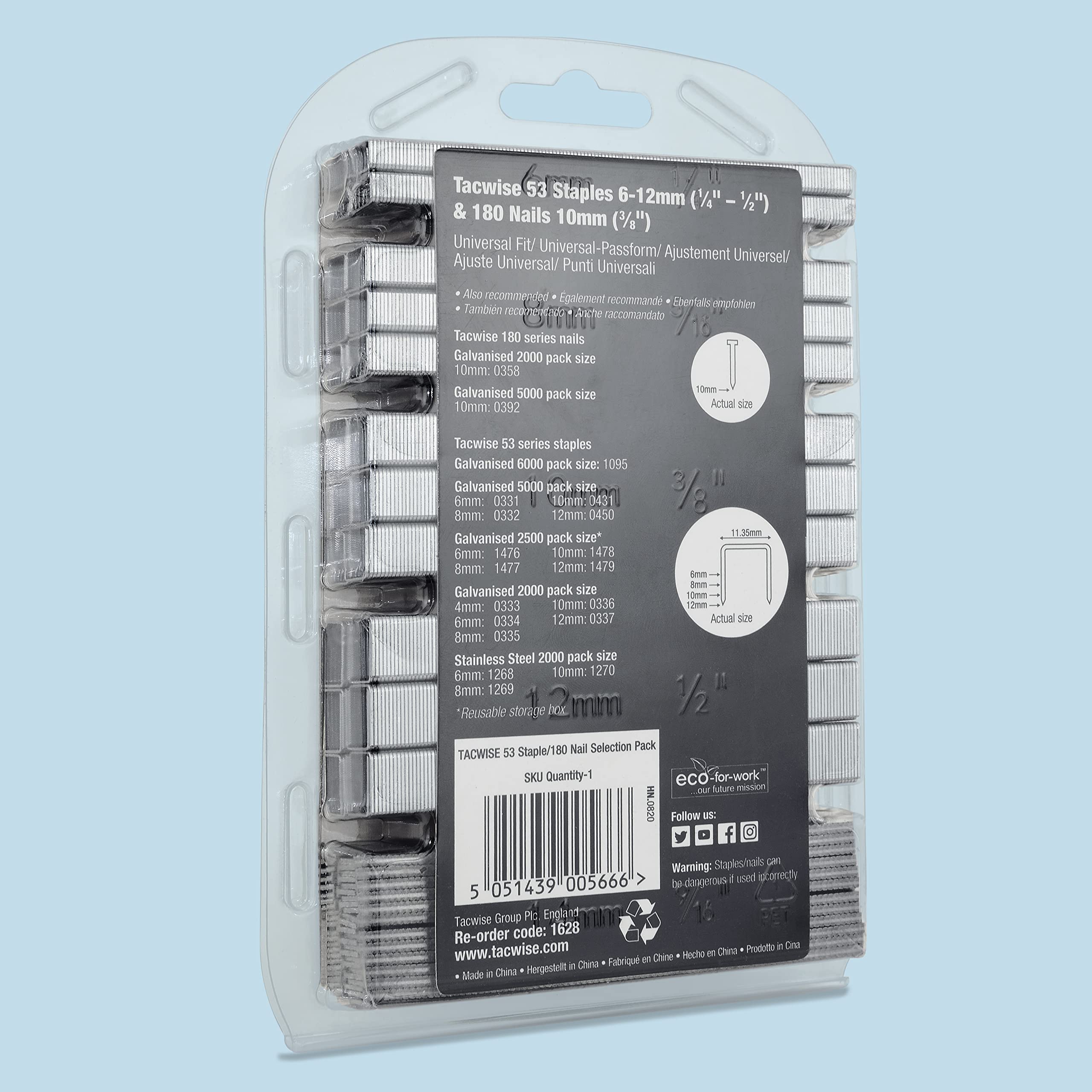 Tacwise 1628 Zszywki typu 53 w różnych rozmiarach i typie 180 (18 g)/10 mm, ocynkowane, opakowanie 6200 zszywek i 4000 gwoździ