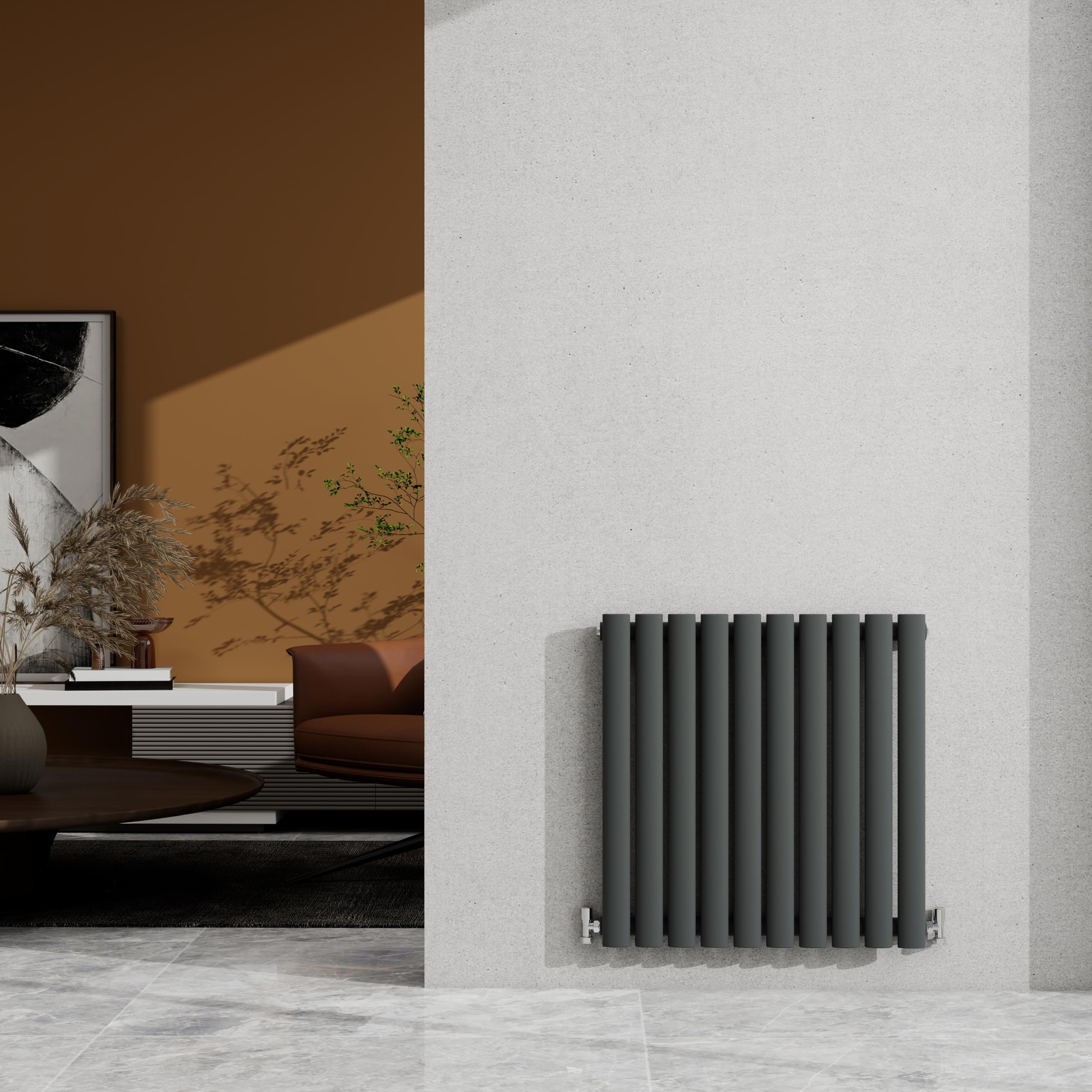 600×590mm Anthracite Single Oval Column Radiator Horizontal 1573 BTU