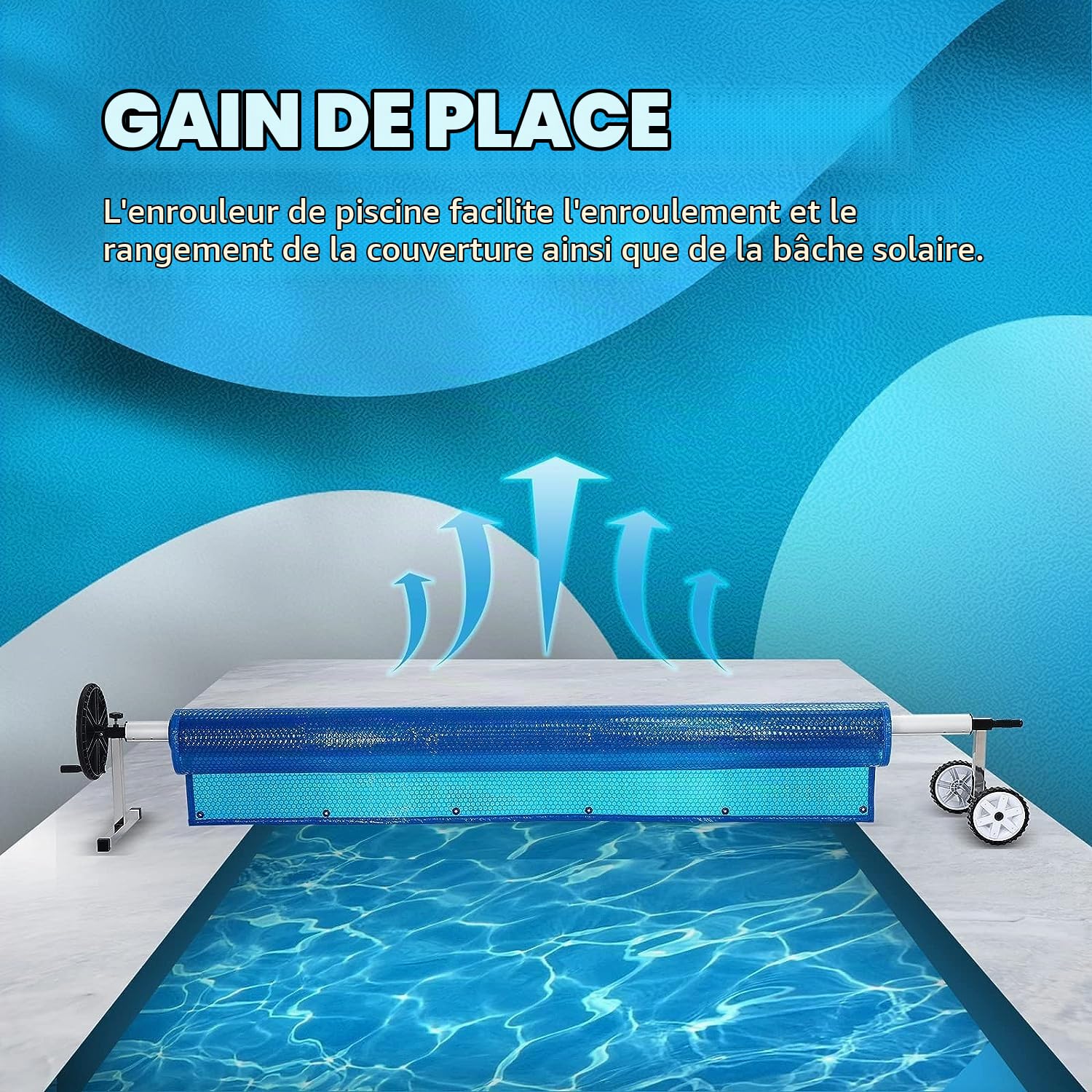 Aufun Enrouleur de piscine de qualité supérieure - Système d'enroulement en aluminium - 3 m - 5,70 m - Avec fixation et rouleaux - Pour bâches solaires et couvertures de piscine - Enrouleur de piscine