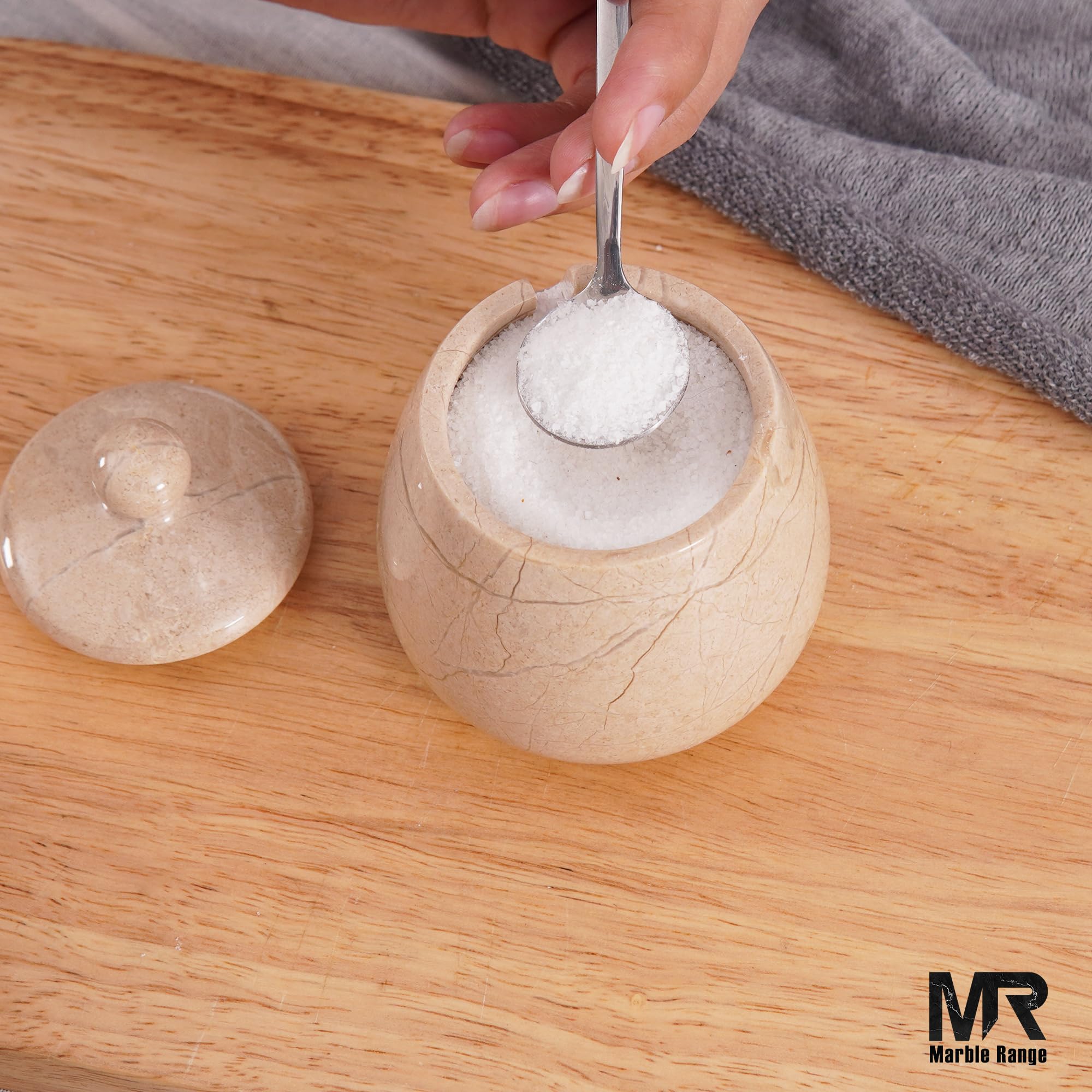 MARBLE RANGE Salina in marmo con coperchio Verona 8,4 cm contenitori per spezie fatti a mano, porta sale con coperchio e cucchiaio, contenitori per sale e pepe, cantina per sale per tavolo da cucina