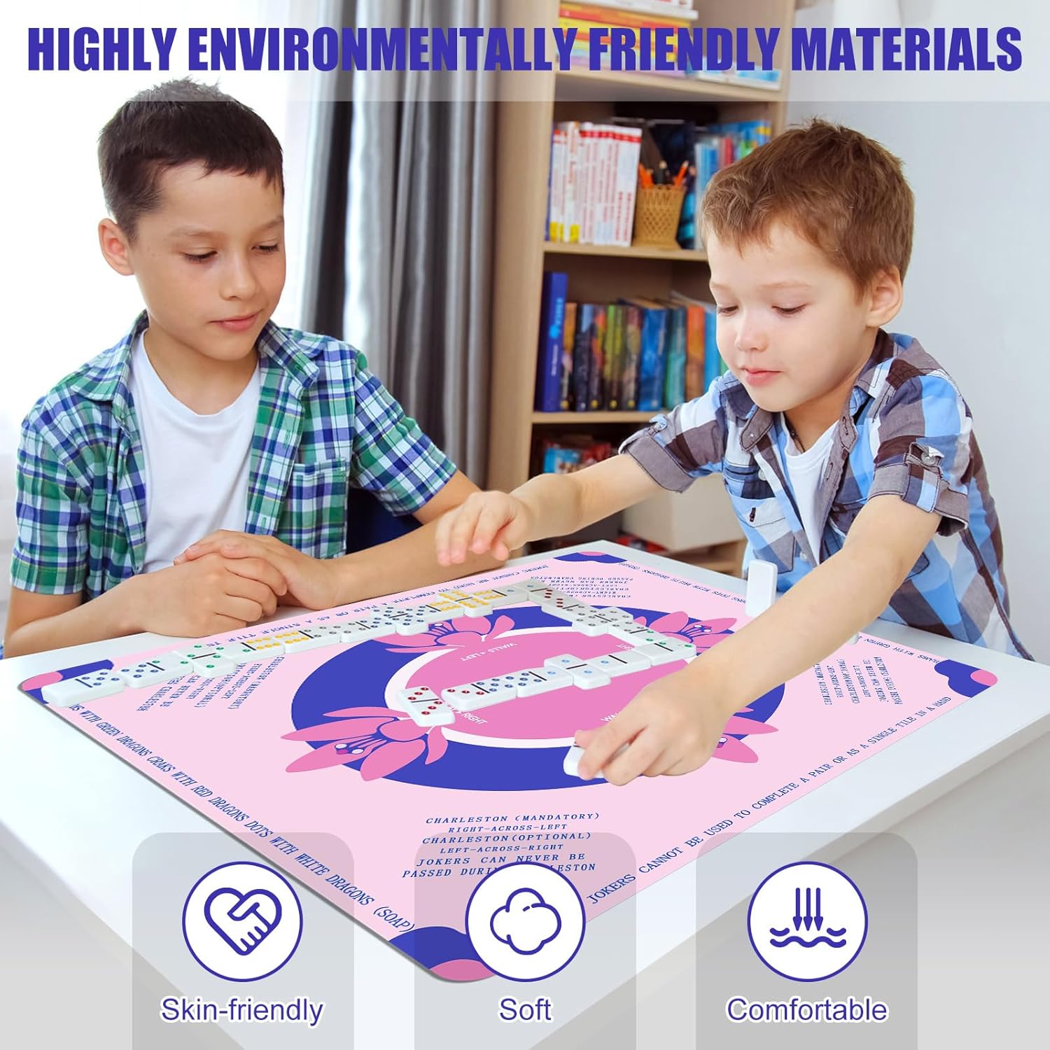 Mahjong Mat - Non-Slip Noise Reduction Gaming Pad with Storage Bag, 32.2x32.2 inch Suitable for Mahjong/Poker/Board Games/Dominoes/Card Games