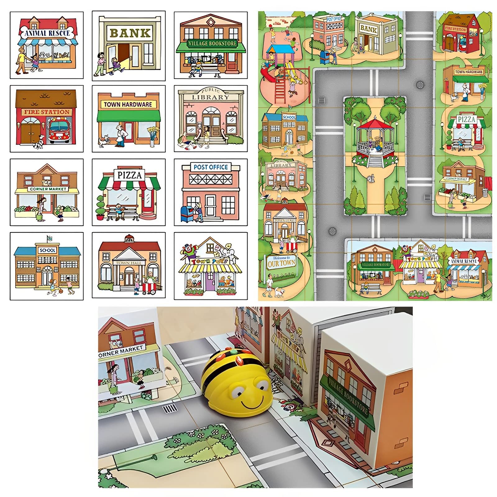TTS Community Mat & 3D Community Construction Kit Pack for Bee-Bot and Blue-Bot, Experiential Learning for Kids Learn Coding & Geographical Skills Perfect for STEM Learning Teaching Tool